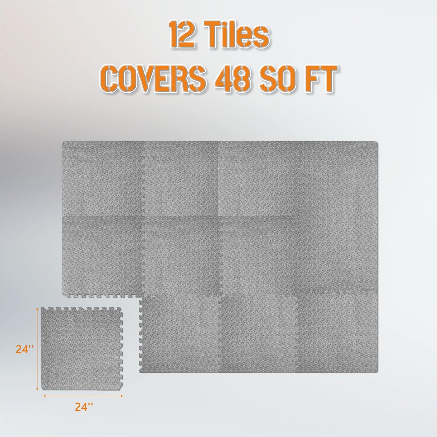 GWT Interlocking EVA Foam Floor Tiles 24x24 Inch 0.4 Inch Thick Gym Flooring for Home Gyms Garages and Basements, 12 Pack Covers 48 Square Feet, Shock-Absorbing Easy Snap-Together Install