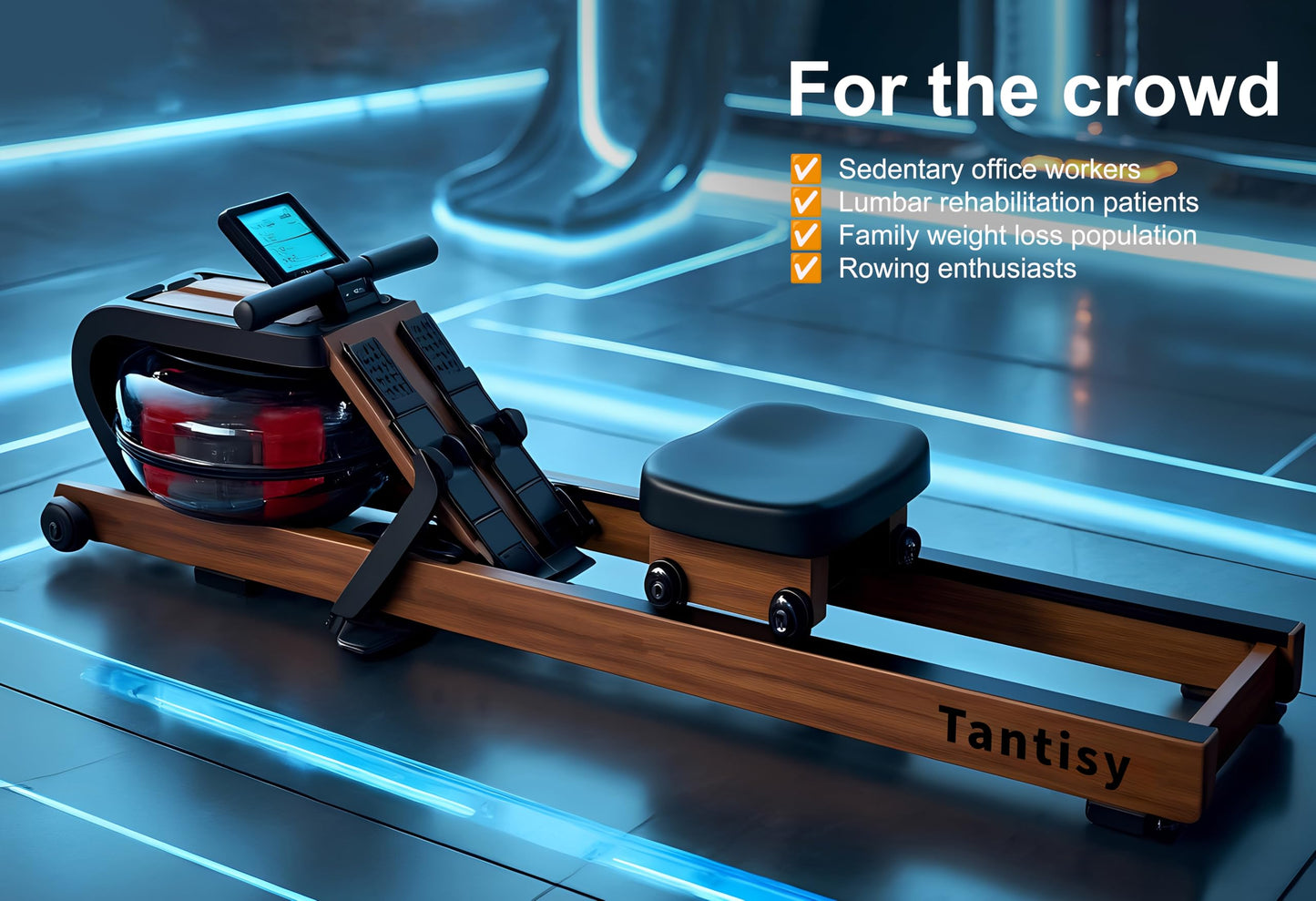 TANTISY Foldable Rowing Machines for Home with Adjustable Large Water Tank & Comfortable Seat for Real Experience Immersive Water Rower, APP Link,Water Resistance 330LBS Weight Capacity;