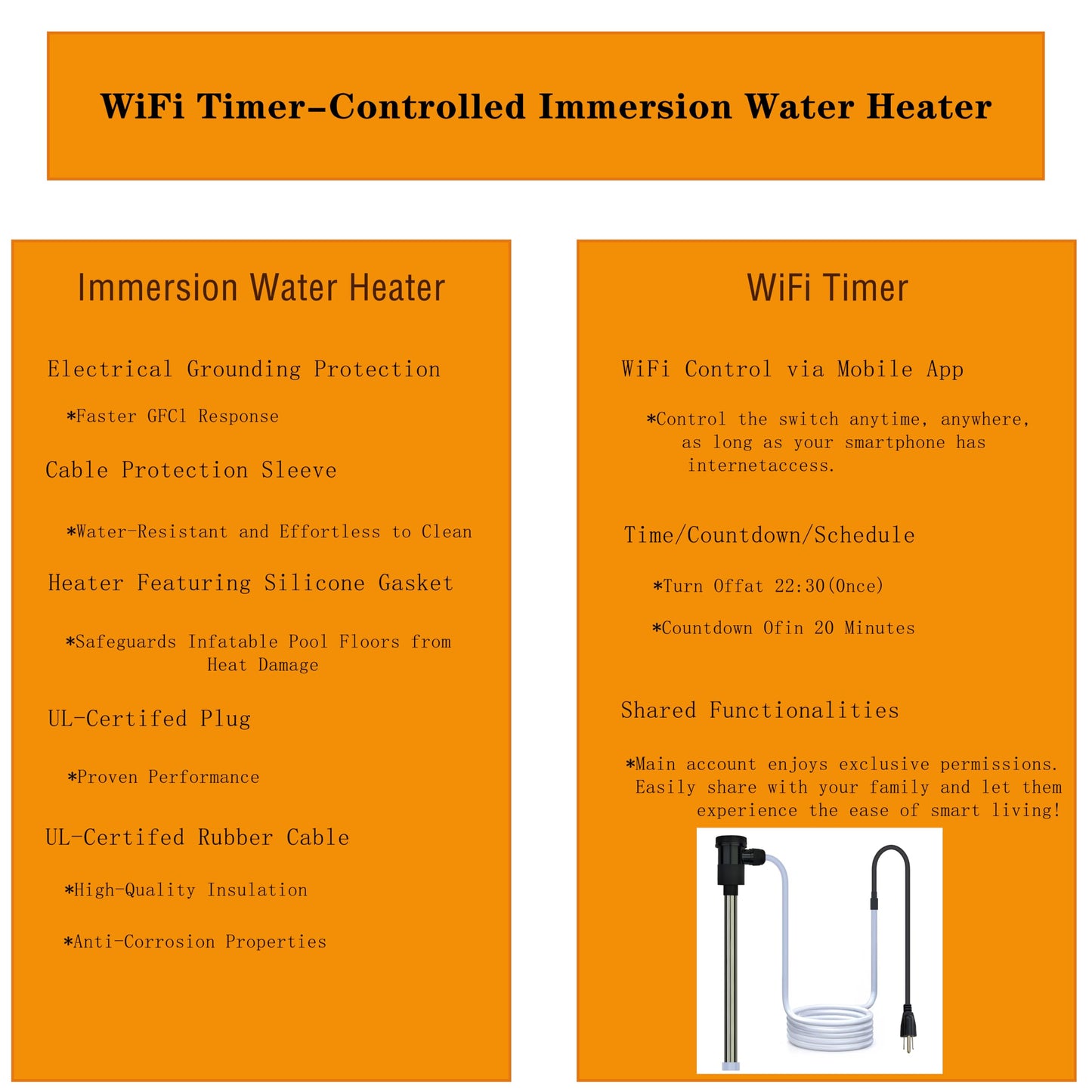 LASTINGCAPE 1800W Fully Submersible Pool & Hot Tub Portable Electric Immersion Water Heater with WiFi Timer, Auto Shut Off and Temp Control for Swimming Pool, Above Ground Pool, Bathtub and Baptistry