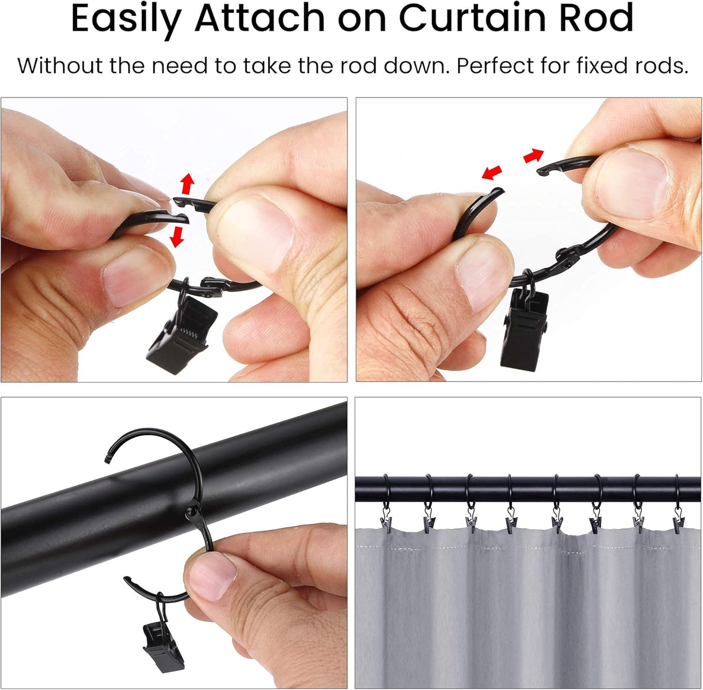 Regine Switzerland 36 Pack Metal Curtain Rings - Heavy Duty Rustproof Clips for 0.75-1" Rods | Vintage Black