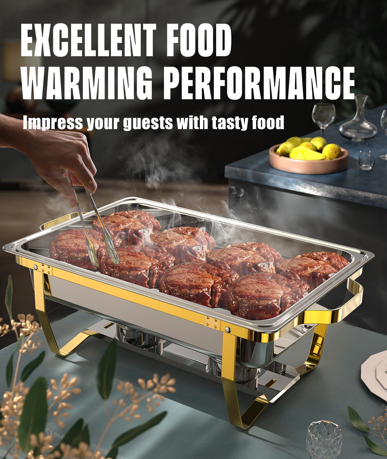 Chafing Dishes for Buffet 4 Pack, 9QT [No Fingers Cut] Roll Edge Designed Chafing Dish Buffet Set [Mirror-Like Polished Finish] Food Warmers for Parties, Birthday, Holiday Parties, Church Events, etc