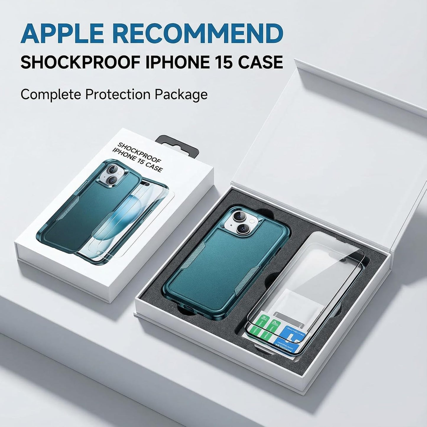 AEDILYS 15 Case,[15 2X Shockproof for iPhone FT Military Grade Drop Protection],with [Tempered Glass Screen Protector ]