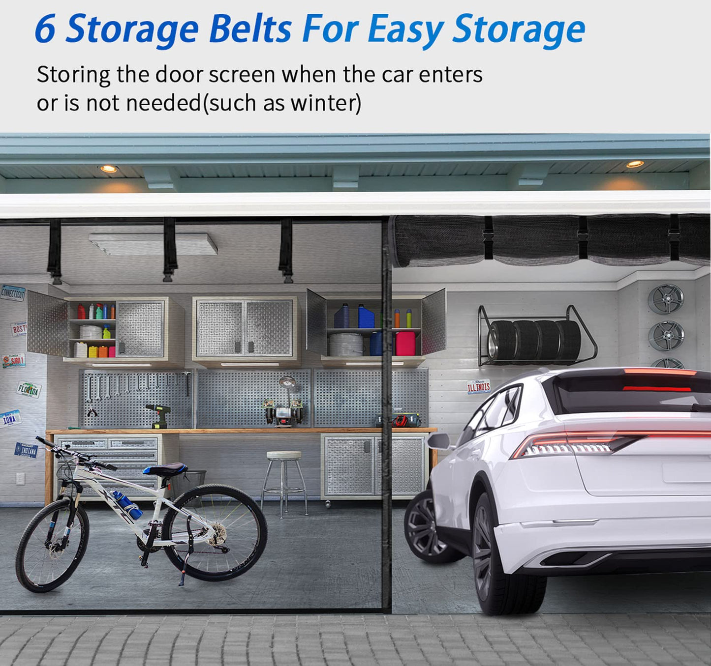 Garage Door Screen For 1 Car 14x7FT, Magnetic Screen Garage with Retractable Fiberglass Mesh and Heavy Duty Weighted Bottom, Easy Assembly & Pass, Hands Free Screen Door w/ 36 Magnets for Garage/Patio