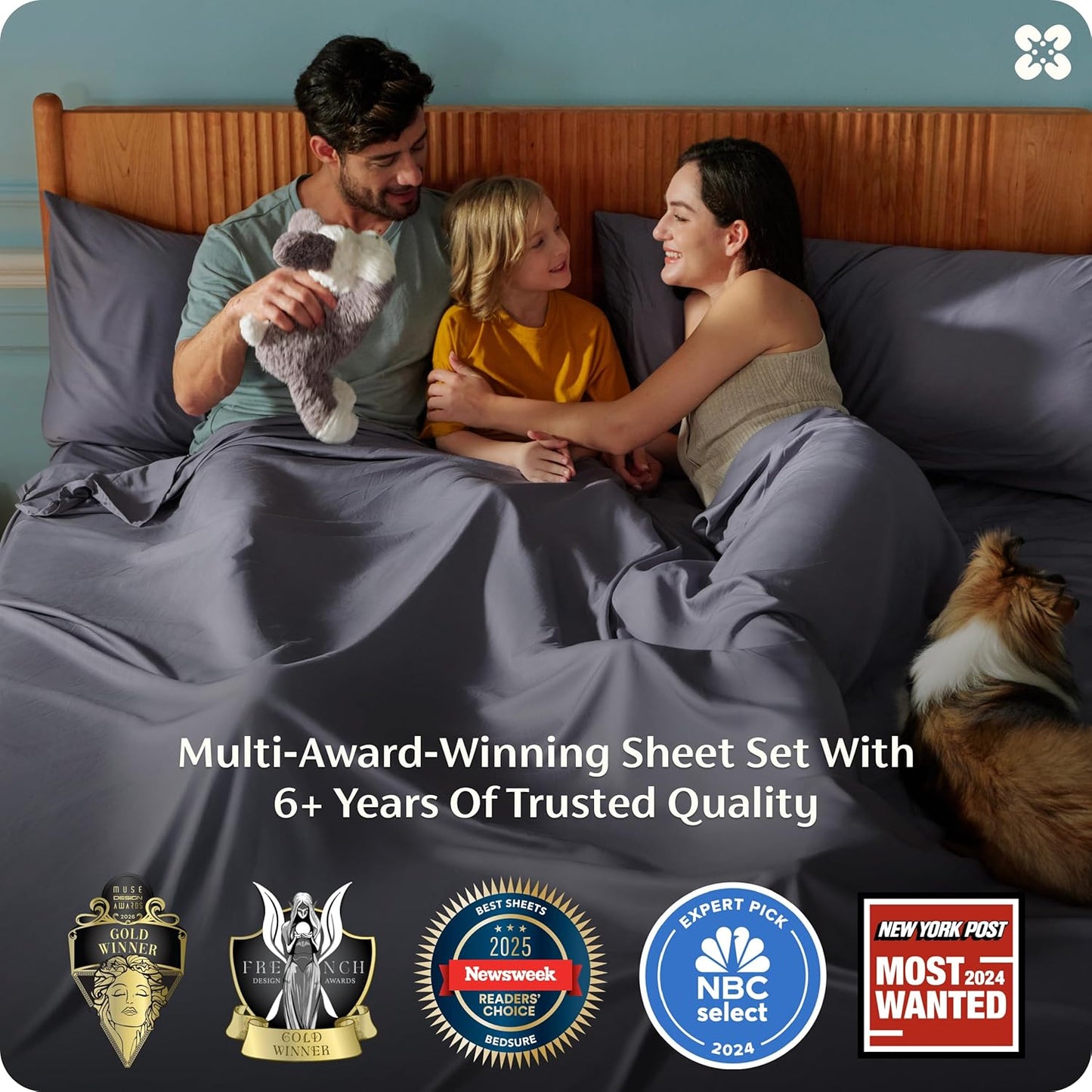 Bedsure Queen Sheet Set - Cooling Bamboo Rayon Sheets | Breathable & Soft | Deep Pocket Up to 16" | Dark Grey