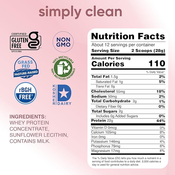 Simply tera's Pure Whey Protein Powder - Grass Fed Whey Protein Powder, Clean & Natural, Unflavored, Non-GMO, Kosher, Unsweetened - 12 Oz