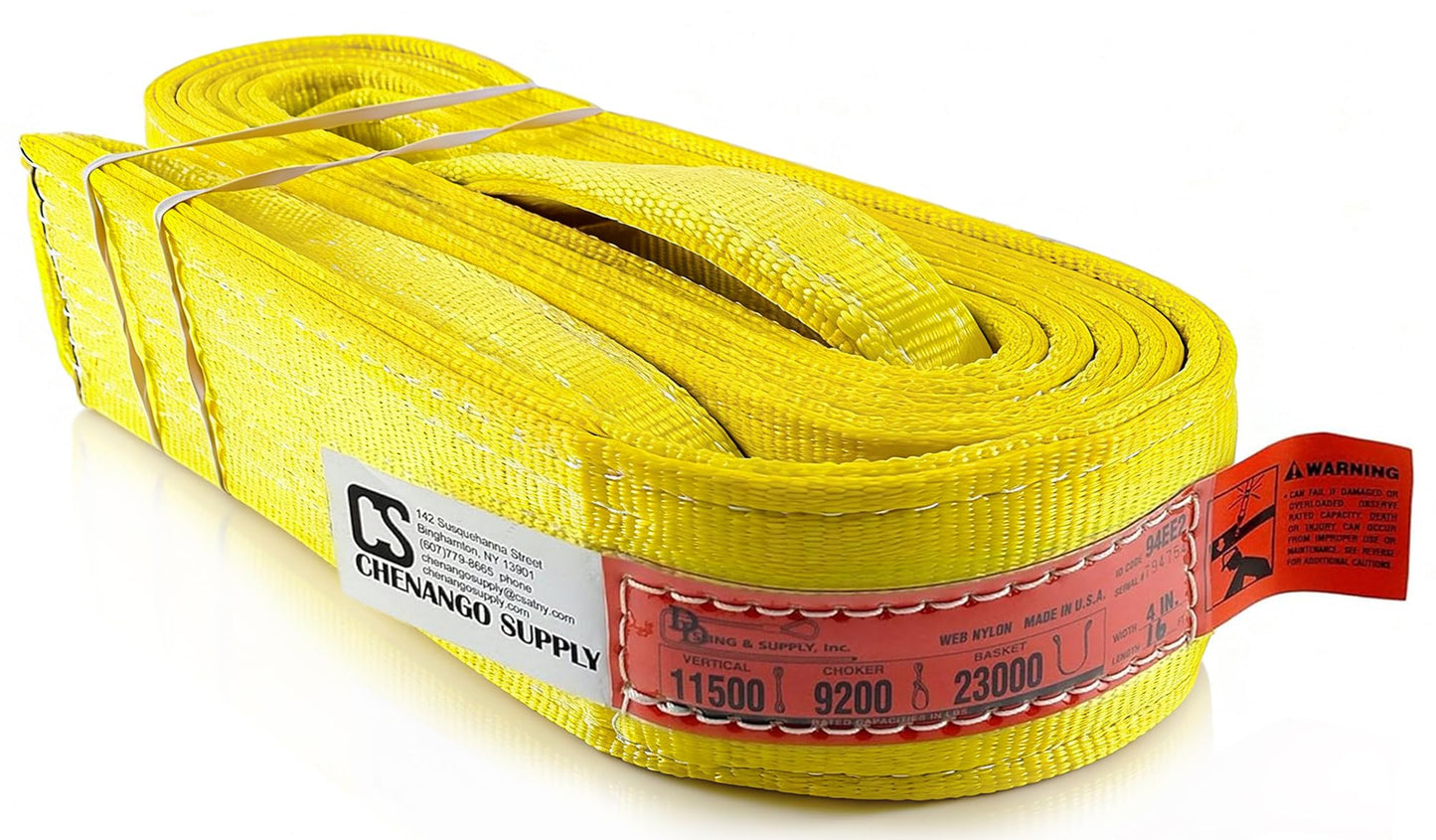 DD Sling 4 Inch x 16 Foot Orange Nylon Lifting Sling – USA Made, 11,500 lb Vertical, 9,200 lb Choker, 23,000 lb Basket – 2-Ply Heavy Duty 900 Webbing, Type 4 Twisted Eye & Eye Rigging Sling