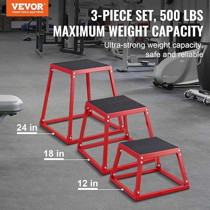 VEVOR Plyometric Jump Box, 18 Inch Plyo Box, Steel Plyometric Platform and Jumping Agility Box, Anti-Slip Fitness Exercise Step Up Box for Home Gym Training, Conditioning Strength Training