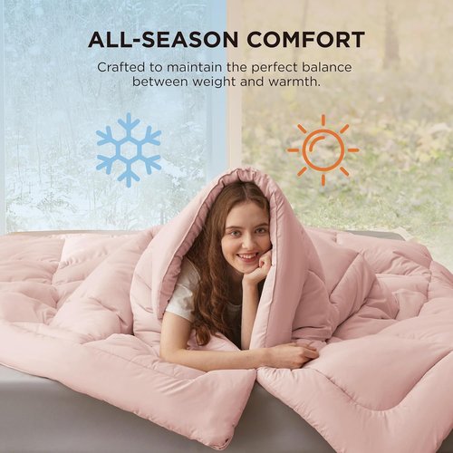 Bedsure Comforter Duvet Insert - All-Season Quilted Down Alternative Bedding, Full Size 86 x 82 Inches, Pink