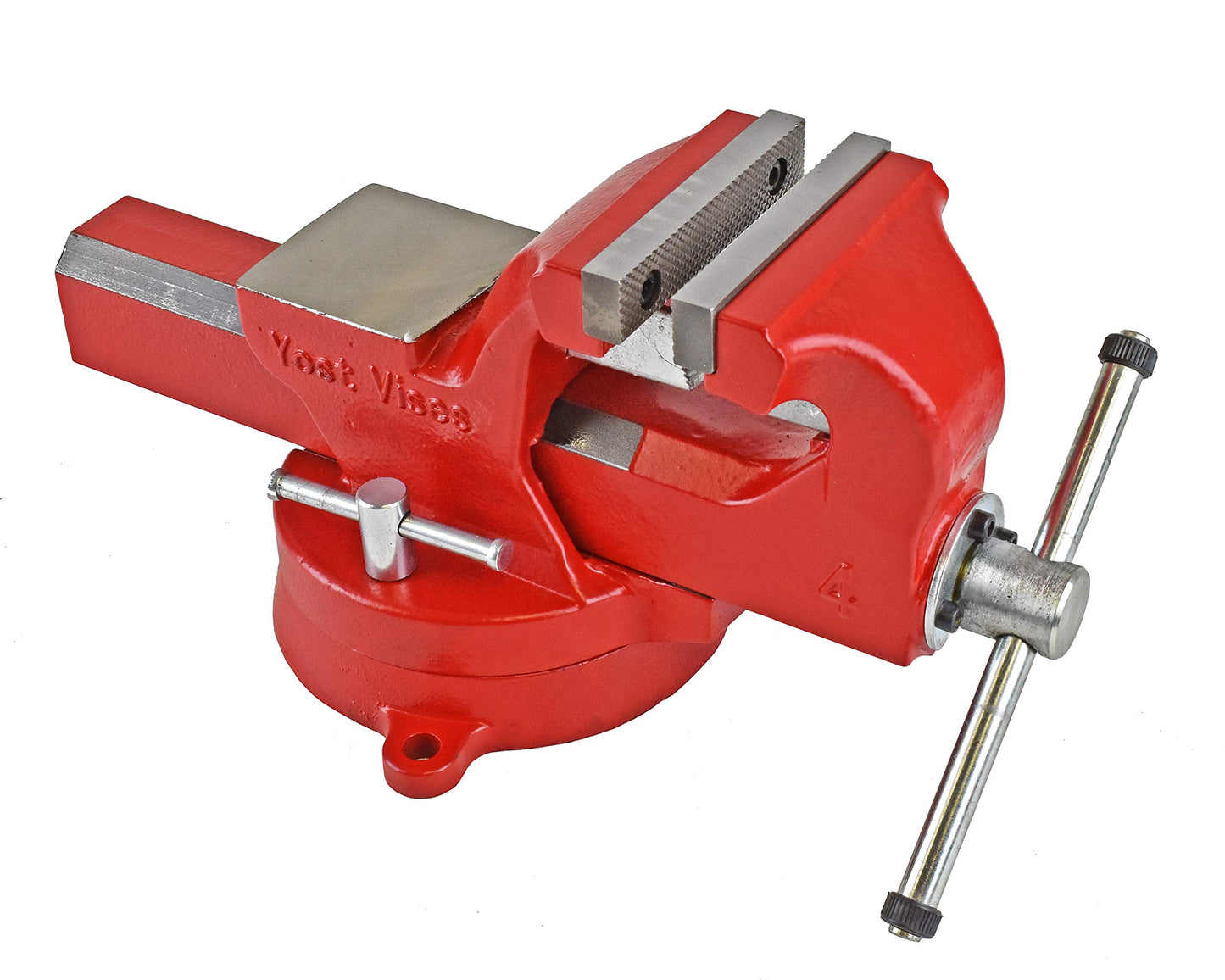 Yost Vises ADI-8 Heavy Duty Vise | 130,000 PSI Tensile Strength Austempered Ductile Iron Bench Vise | 8 Inch Jaw Width with a 360 Degrees Interlocking Swivel Base and 2 Lockdowns | Red
