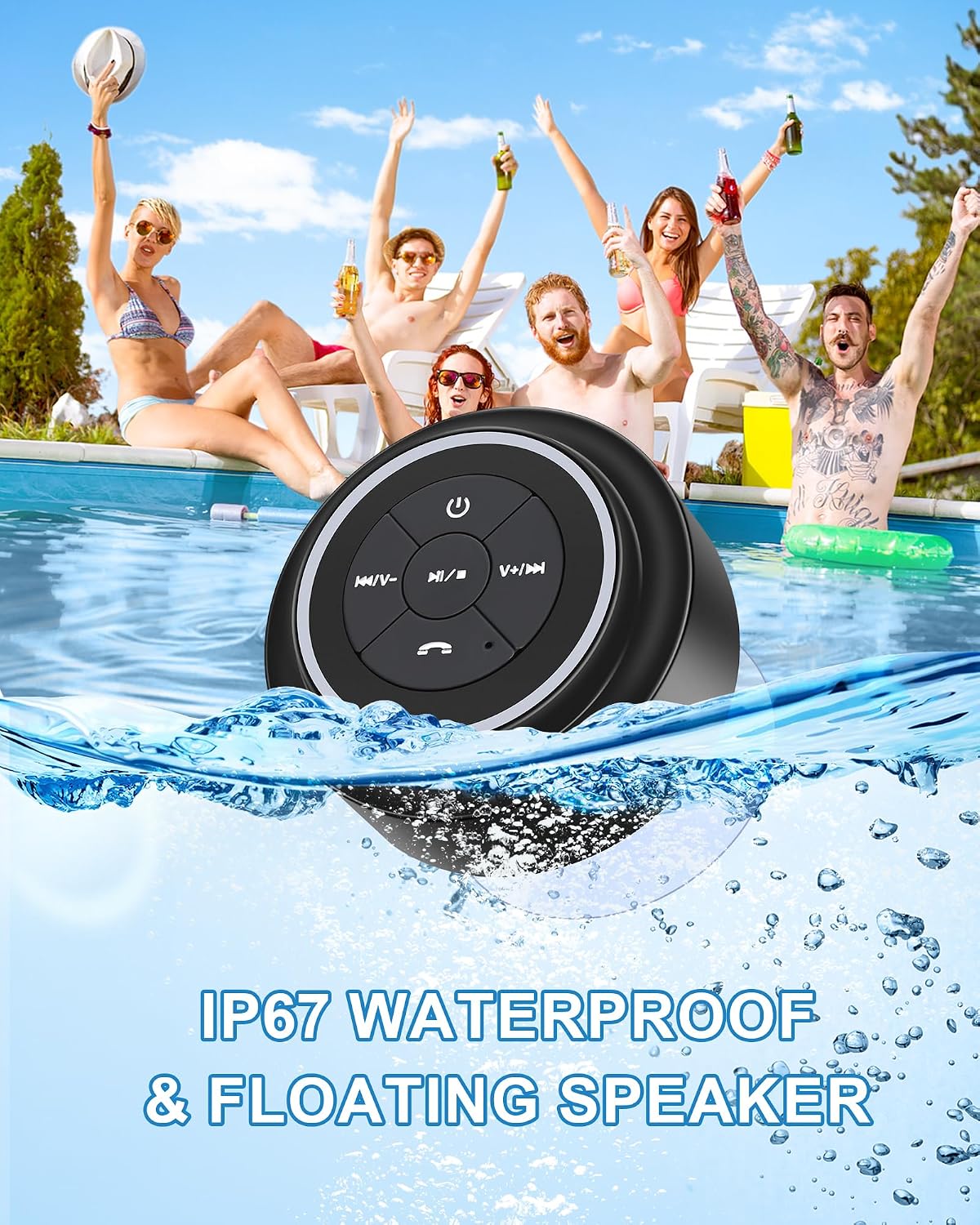 Razobws IP67 Bluetooth Shower Speaker, Portable Bluetooth Speakers, Waterproof Speaker with Suction Cup, Floating