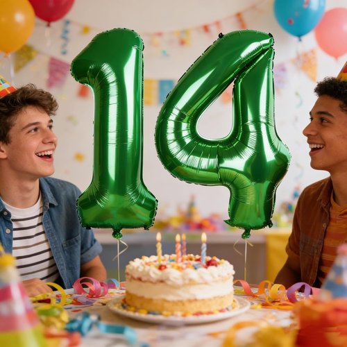 **Skiennix 14-Inch Dark Green Foil Number Balloons - Perfect for 14th Birthday & Engagement Celebrations**