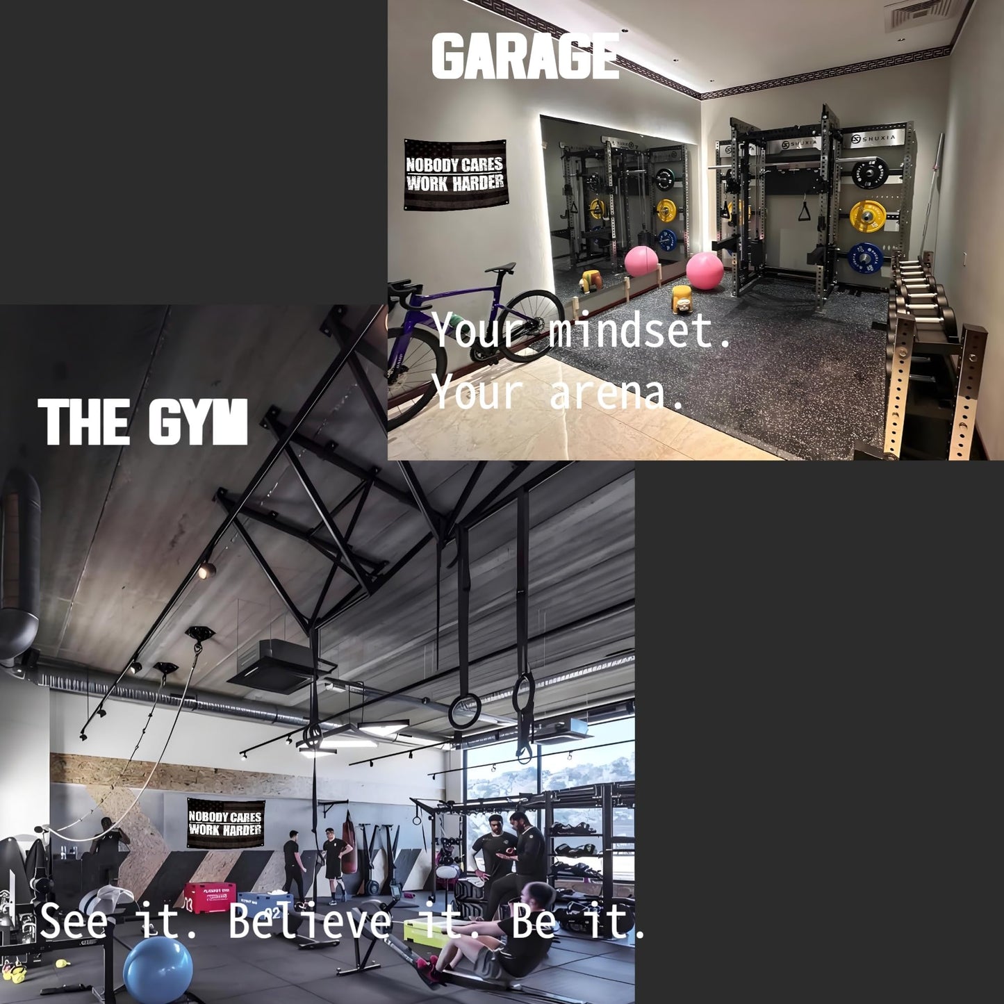 Lyeedoom NOBODY CARES WORK HARDER Motivational Gym Banner - Fitness Wall Art for Home Gym & Office - Workout Encouragement Tapestry with Inspirational Quote for Exercise Room and Dorm Decor