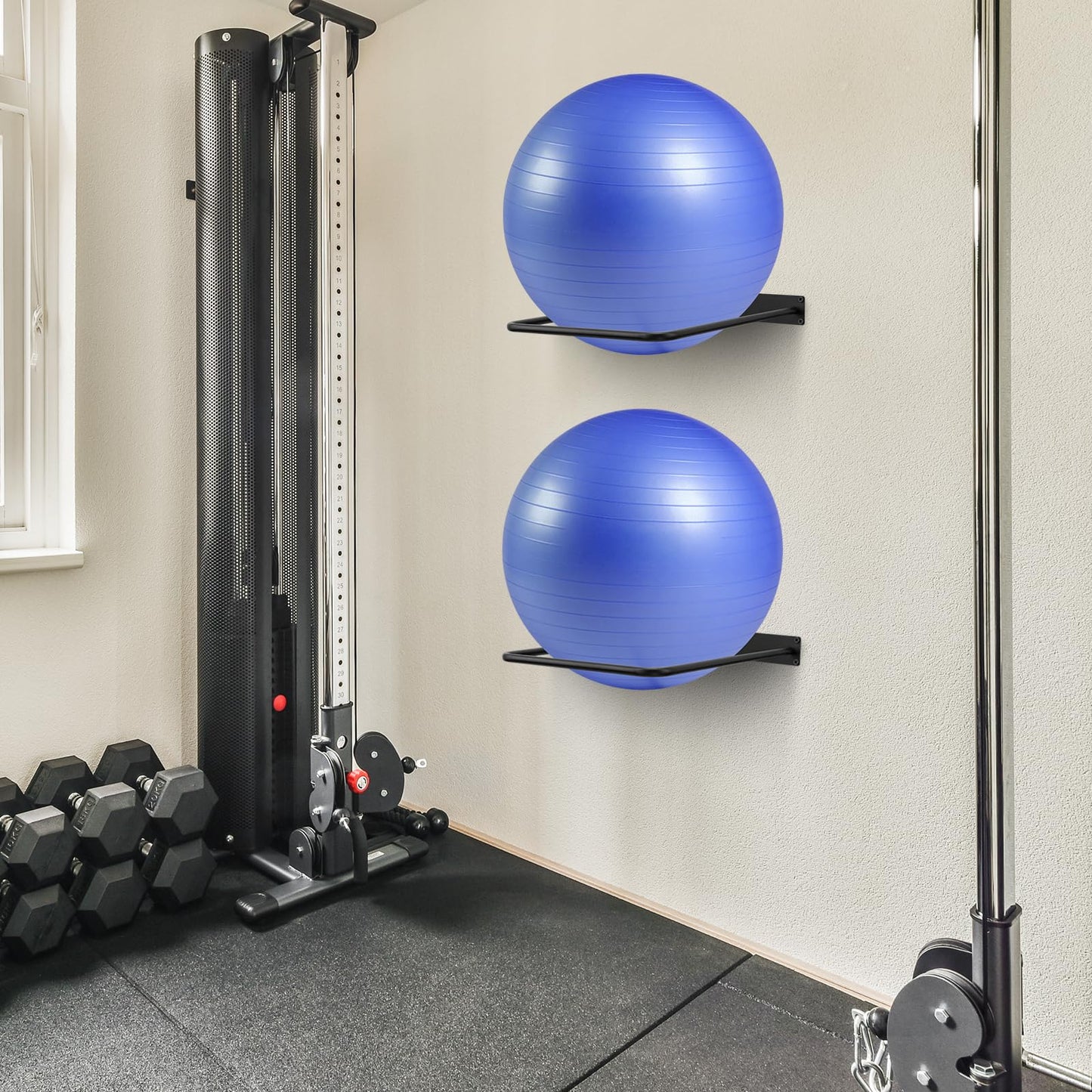 DNYLHRLZ Large Stability Ball Wall Rack - Yoga Ball Storage Rack for Studio, Gym or Home (1 Black)