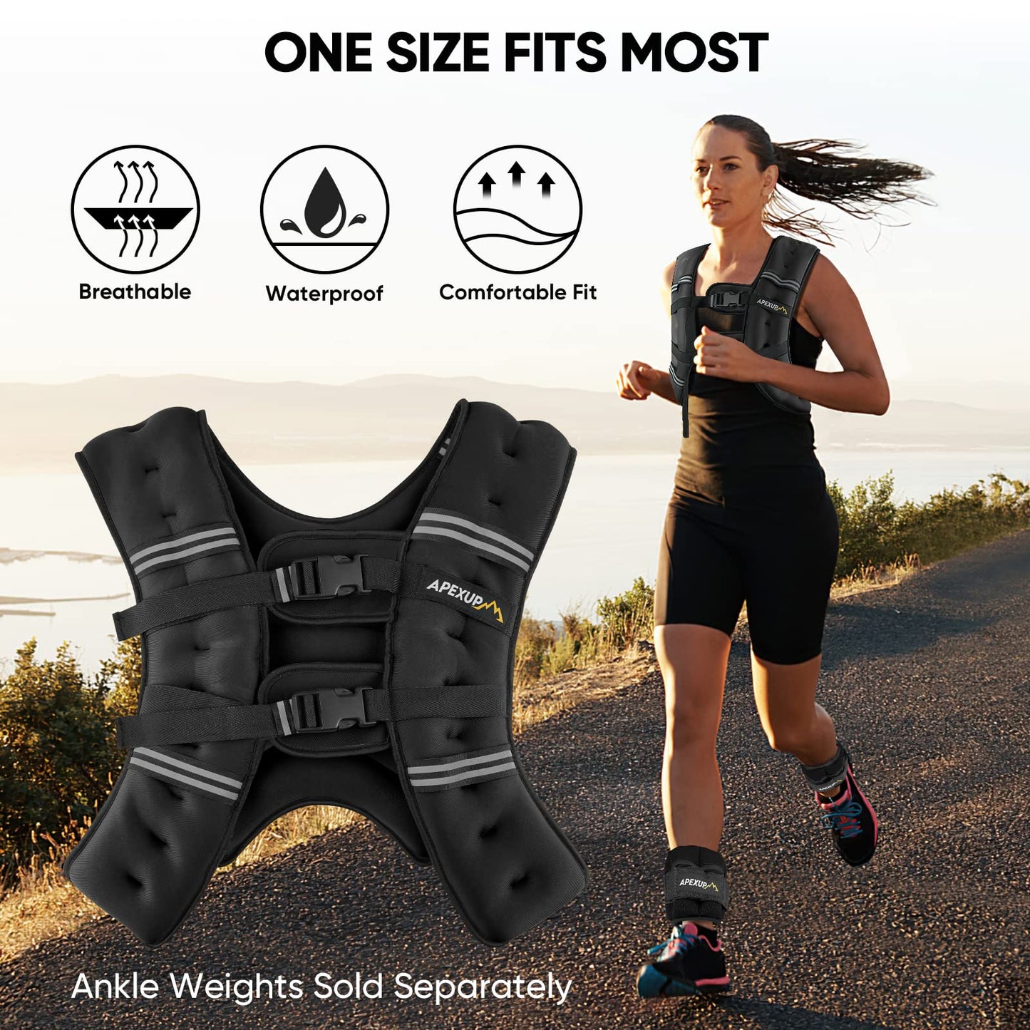APEXUP 15lbs Weighted Vest Men Women, Weight Vest for Women Workout Equipment for Strength Training Running (Black)