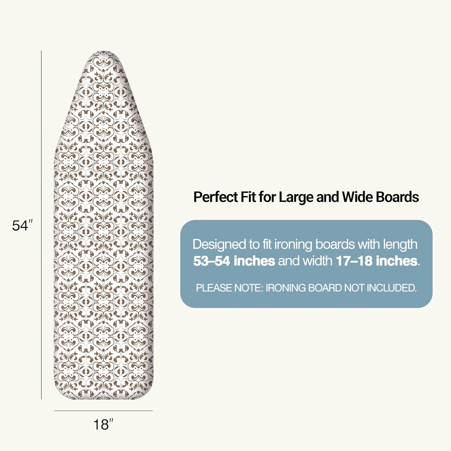 UniSimp Ironing Board Cover - Extra Thick Natural Cotton, Scorch & Stain Resistant | 18"x54" Foliage Design
