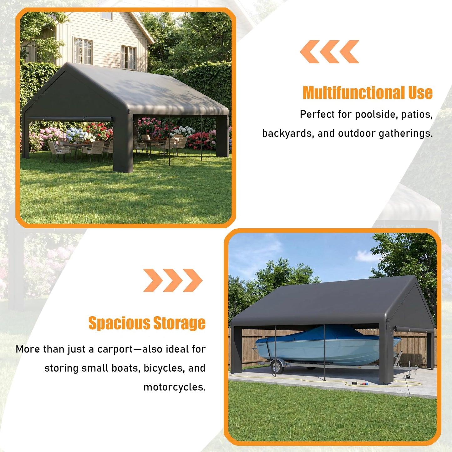 MNLR 20x20 FT Heavy Duty 2 Car Carport Canopy, Outdoor Portable Garage Shelter with 6 Mesh Windows, Removable Sidewalls, Galvanized Steel Frame, Waterproof UV Resistant Car Canopy Tent for Boat, SUV