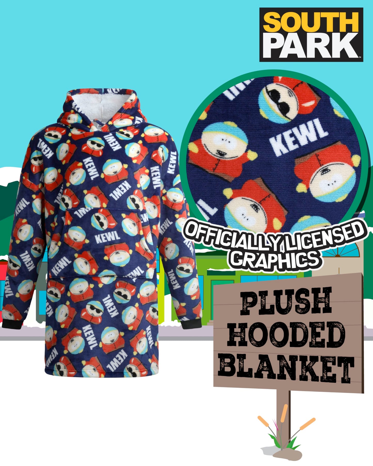 COCO BRANDS Wearable Blanket Hoodie - South Park Cozy Oversized Plush Sherpa Fleece Blanket Hoodies for Women and Men, Black Red Mini Snowflake Plaid