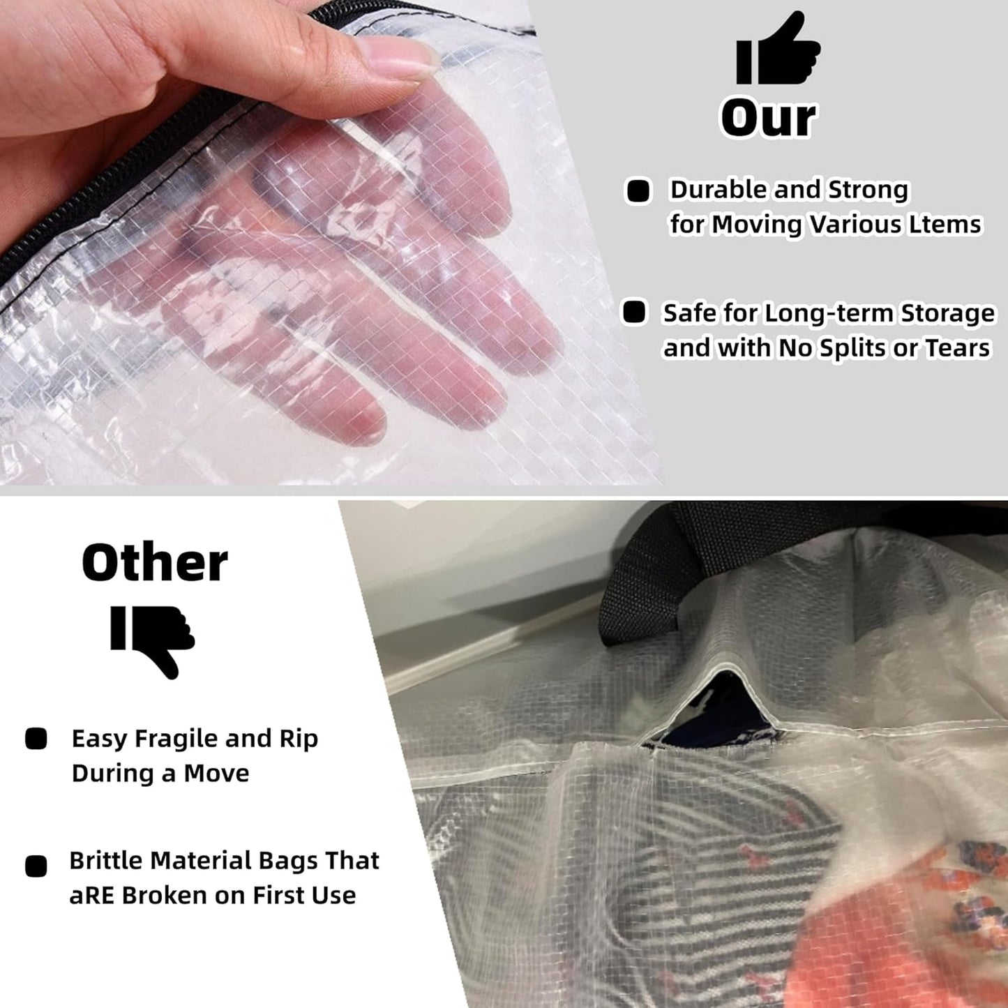 Skiennix Clear Storage Bags - 3 Pack Zippered Organizers with Handles for Blankets & Bedding