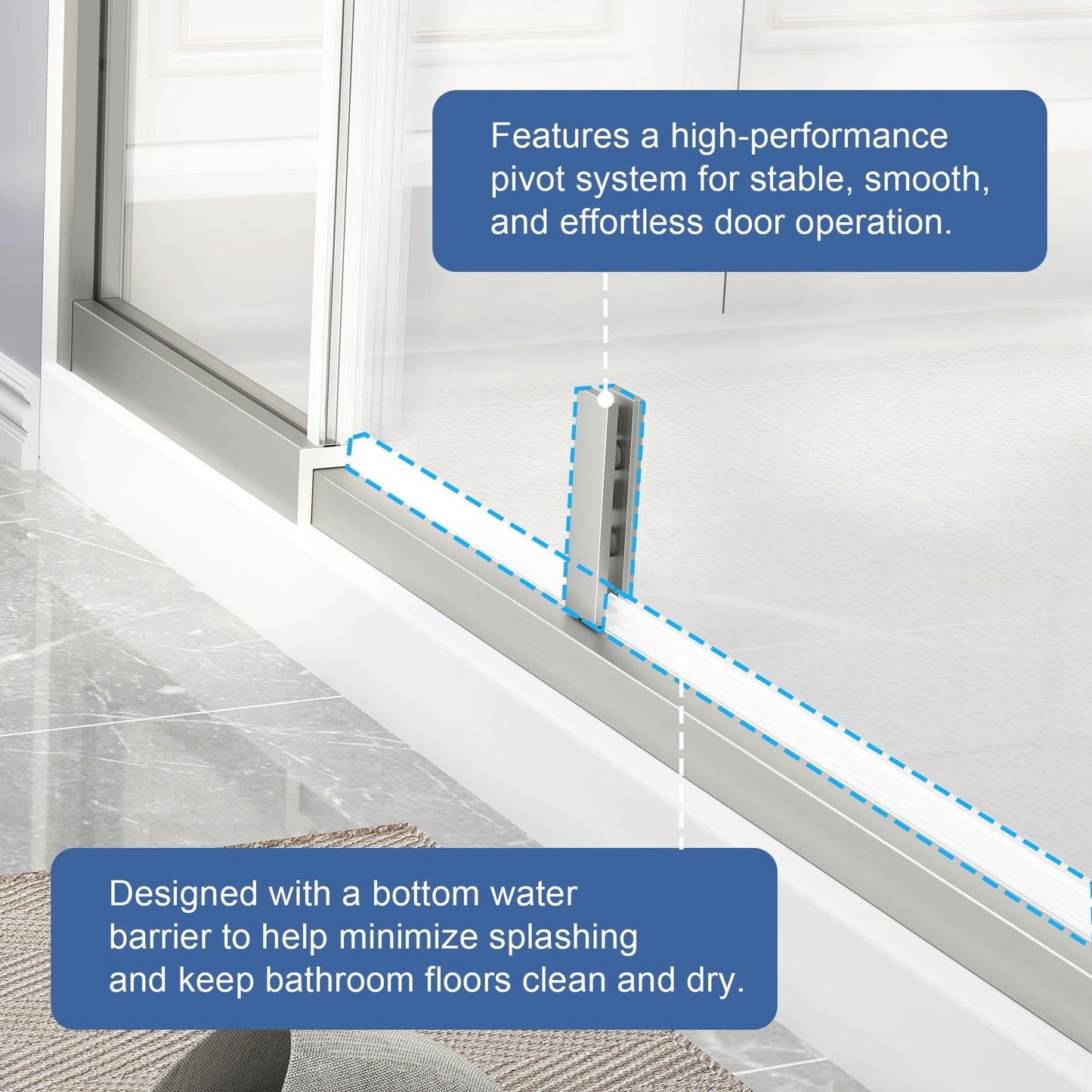 EASYWORC Semi Frameless Pivot Shower Door 42-48" W x 72" H, Swing Shower Glass Doors with Nano Explosion-Proof Film Tempered Glass 1/4"(6mm) Reversible Installtion, Brushed Nickel Finish