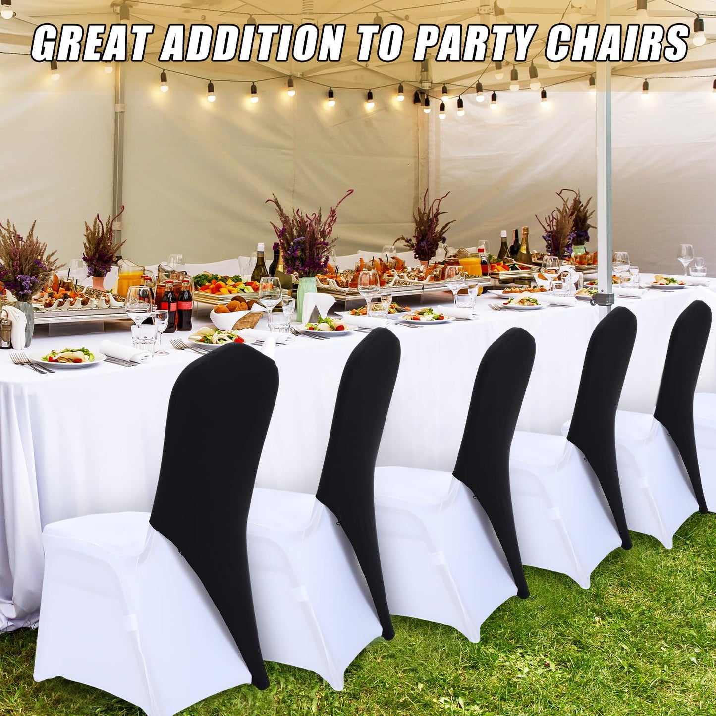 Mindsoft 20 Pcs Chair Cap Covers Spandex Chair Hood Sash Hat Bands Folding Stretch Elastic Cover for Wedding Holidays Banquet Party Celebration (Black)