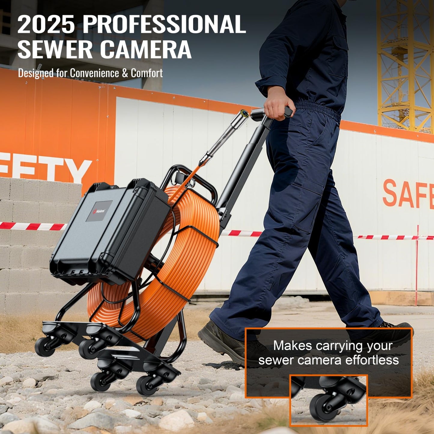 Hialemi Portable 9'' Sewer Camera Pipe Inspector - 100Ft/30M Self Leveling Drain Camera & Meter Counter & 5X Zoom - 145° Plumbing Pipe Inspection Cam with Lights - 1080P IPS Screen & DVR 32GB