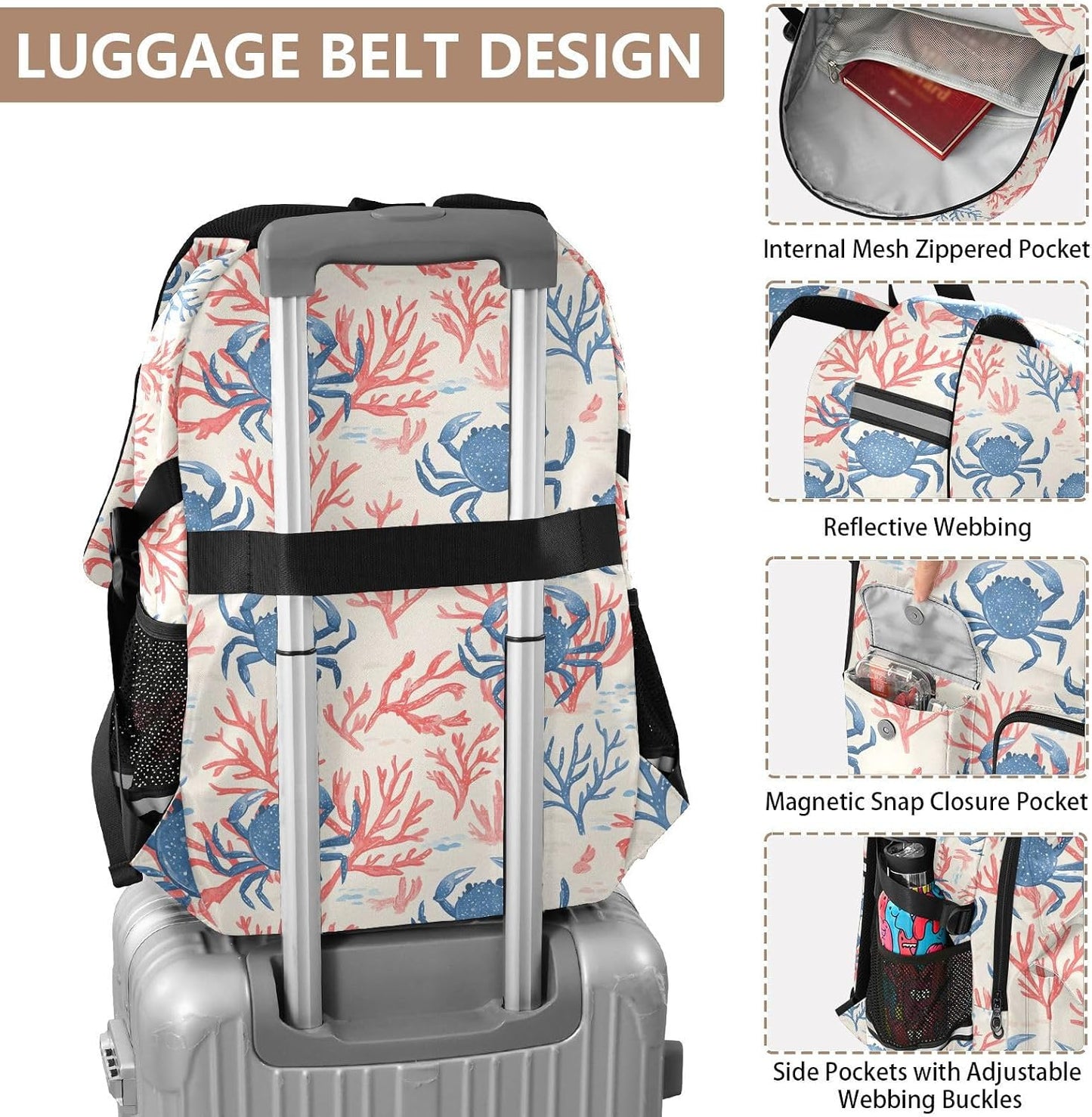 Backpack Backpack Daypack ALAZA School for Teen Girls Boys Ocean Crab Coral Kids Purse College Laptop Bookbag Casual
