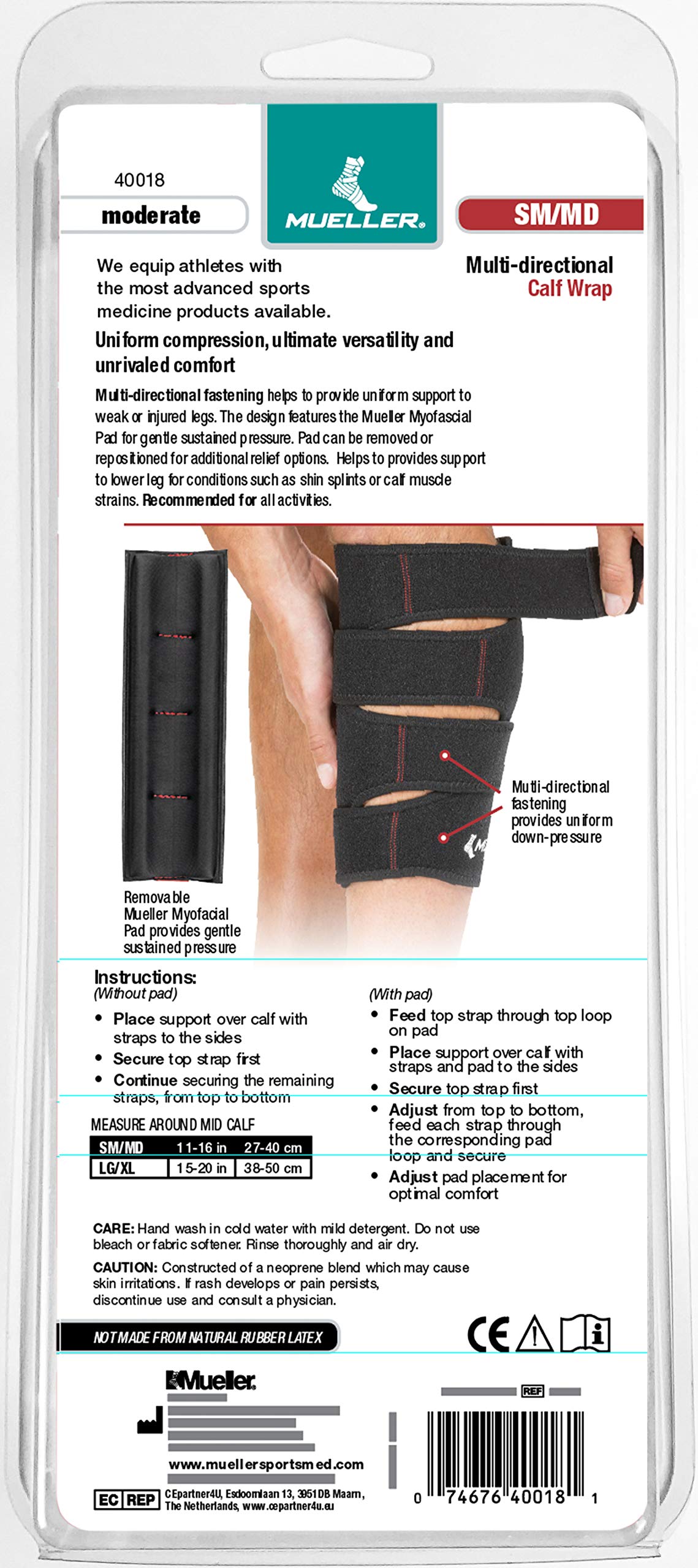 MUELLER Sports Medicine Multi-Directional Calf Warp, Support Wrap for Lower Leg, Self Adhesive Bandage, Athletic Compression Sleeve for Injuries and Pain Relief, Small/Medium