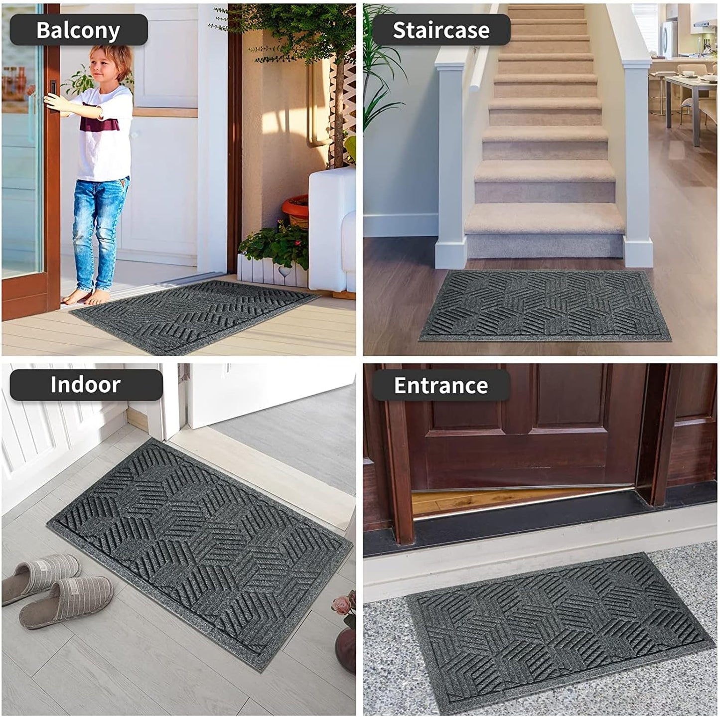 Yimobra Large Door Mat - All-Season Waterproof Outdoor Mat with Drainage Holes | 36x24, Heavy Duty Non-Slip for Entryway, Black Gray