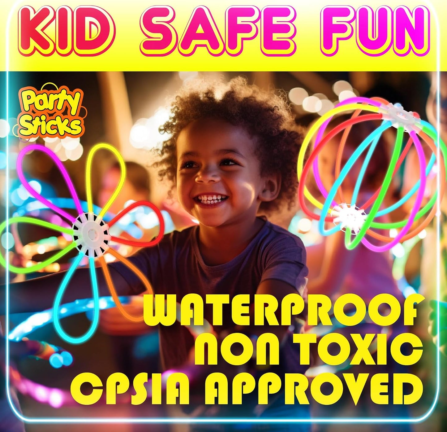 PartySticks Ultra Bright Glow Sticks - Glow in The Dark Party Supplies with Glasses, Bracelets & Connectors | Perfect for Halloween & 4th of July Celebrations