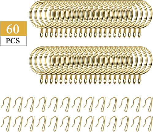 Hotop Metal Drapery Curtain Rings - 30 Pcs Set with 0.98/1.26/1.65 Inch Interior Diameter | Gold Finish