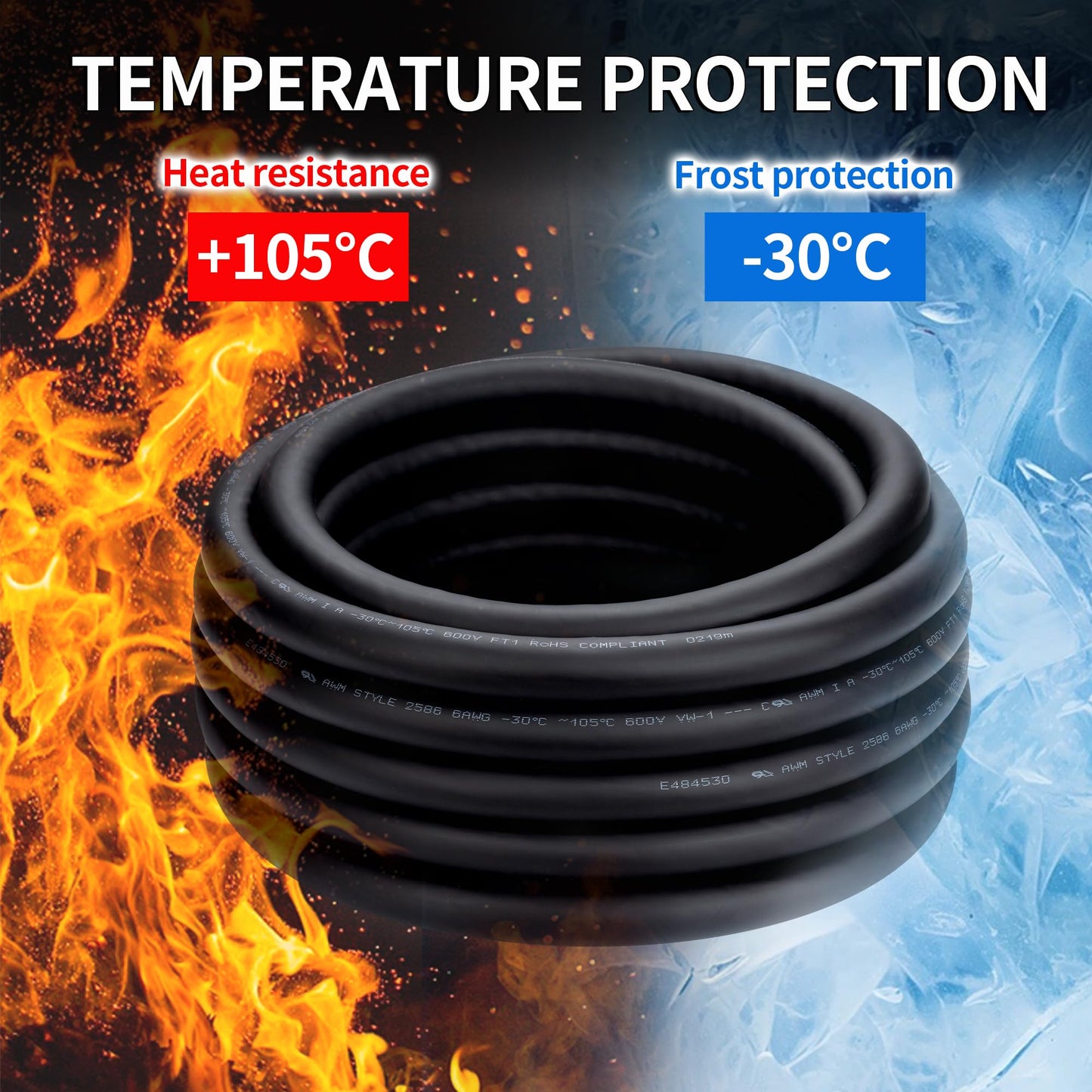 6 Awg 2 Wire Cable 100FT 600V 6 Gauge 2 Conductor Electrical Wire for Motor Leads, Portable Lights, Battery Chargers, Machinery, Large Speakers (6AWG-2C, 100FT)
