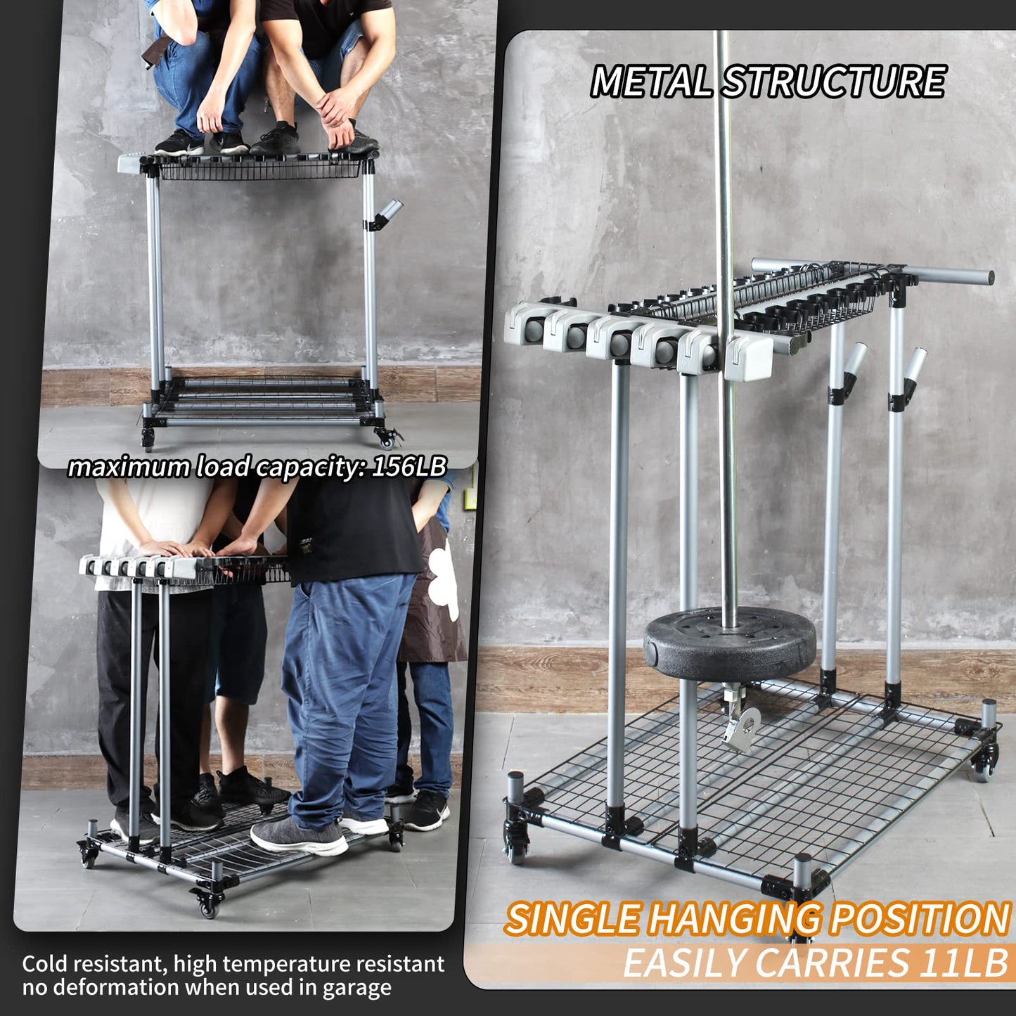 QTJH Mobile garden tool organizer metal Garage Storage Holder storage large long lawn tools heavy duty tool rack sturdy yard cart