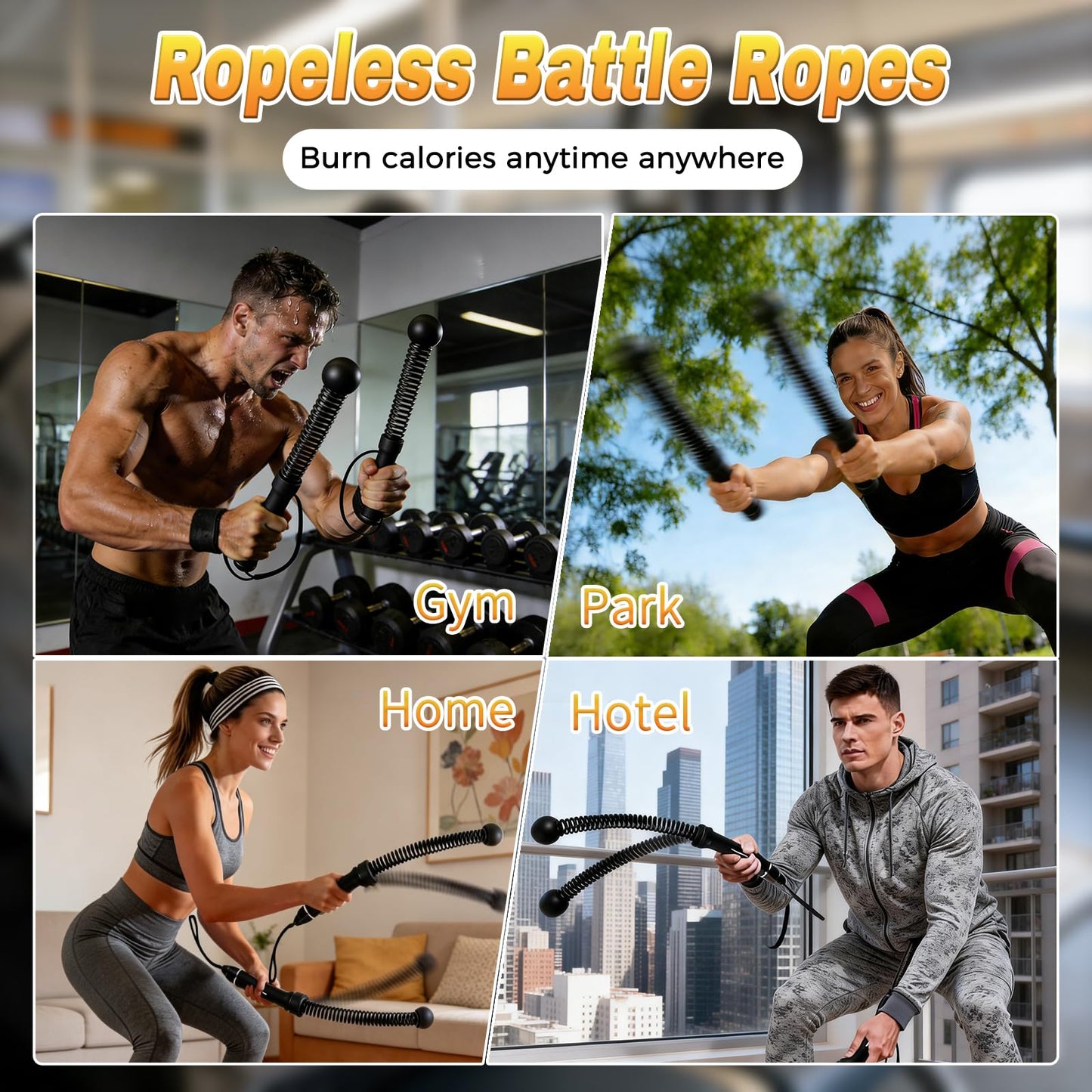 Hqyib Cordless Battle Rope, Weighted Ropeless Battle Ropes for Home Gym. Battle Ropes Suitable for Strength Training, HIIT, and Joint-Friendly Cardio Exercises, Fitness Levels.（Black）