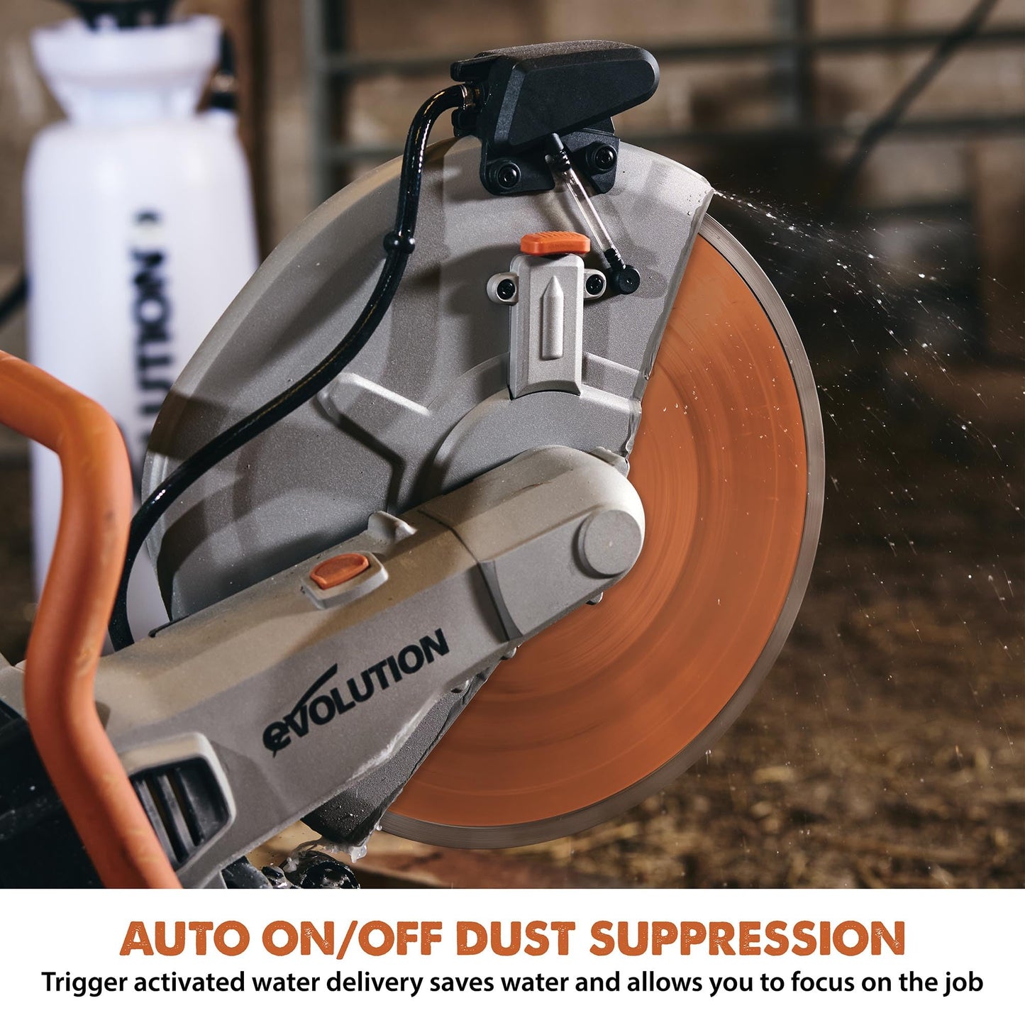 Evolution R14DCT 14” Electric Concrete Saw | High-Torque 20A Motor | 5-1/8” Cut Depth | Auto ON/OFF Dust Suppression | No Gas, Low Maintenance | 14” Diamond Blade | Heavy-Duty | 20A Plug