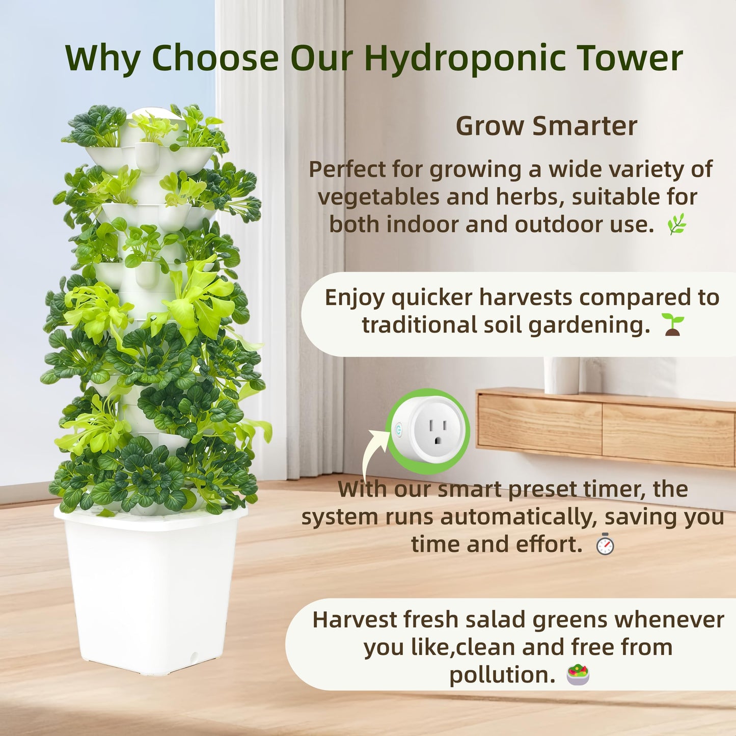 LnzyGarden Hydroponic Growing System Kit - Hydroponic Tower Indoor Smart Vertical Garden,Hydroponic Vegetable System,35 Pods, Automatic Timer, Gardening Gift