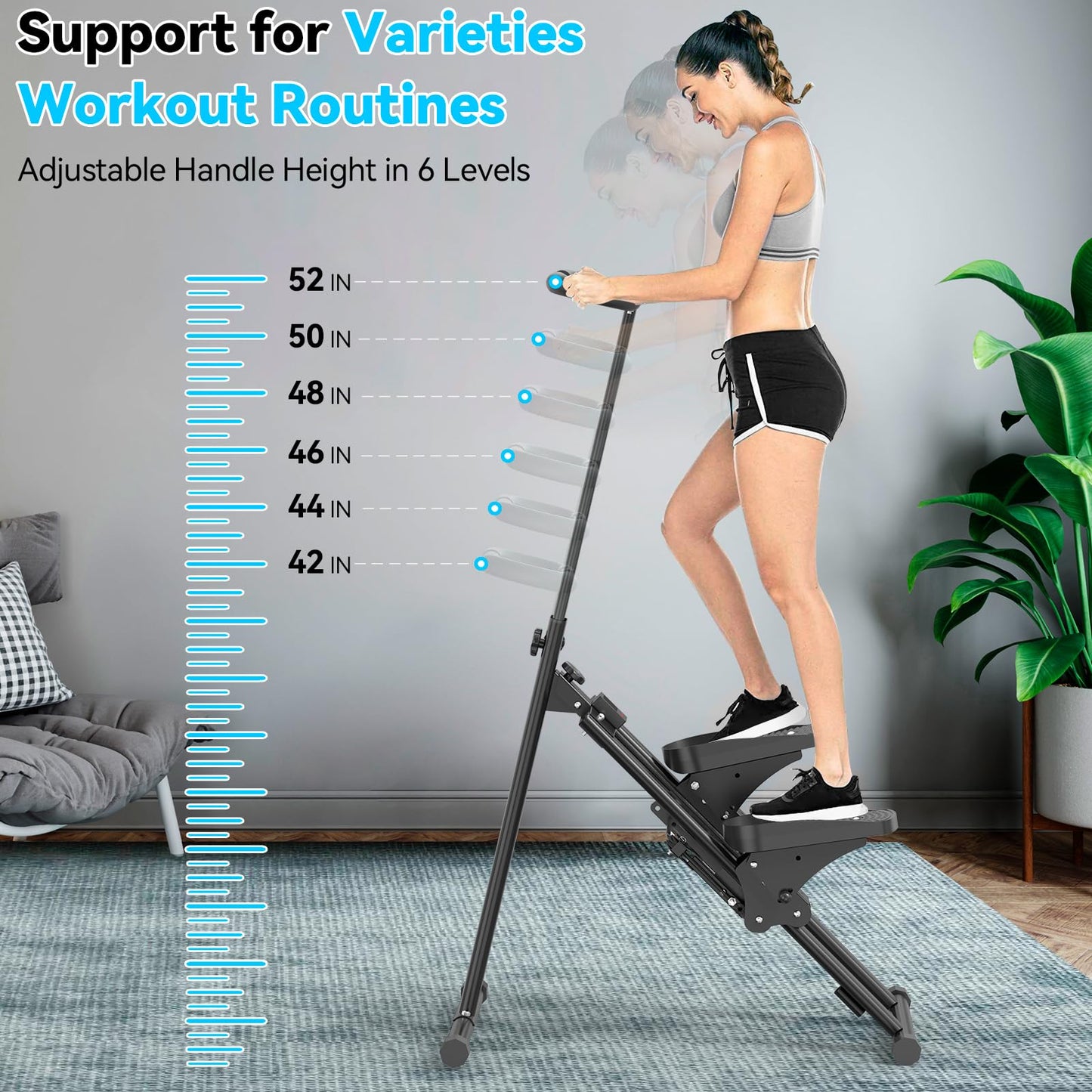 Stair Stepper for Home,Stair Climber Foldable,Large Pedal Vertical Climber Machine for Full-Body Workout,Steppers for Exercise at Home with 300LBS Loading Capacity (Single handrail-Black)