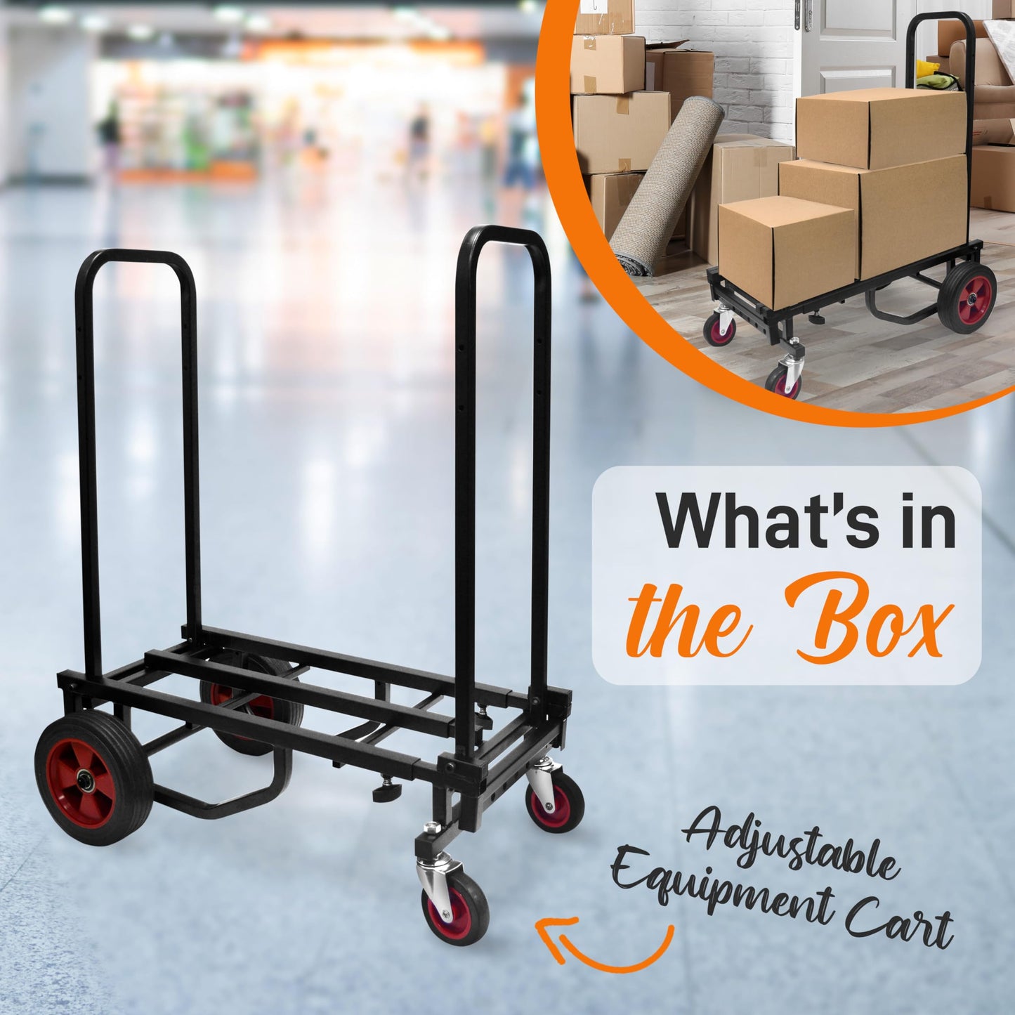 Pyle Compact Folding Adjustable Equipment Dolly - Heavy Duty 8-in-1 Convertible Cart Hand Truck/Dolly/Platform Cart with R-Trac Wheels - Expandable Up to 27.52'' to 44.25'' - 300 LBS MAX LOAD CAPACITY