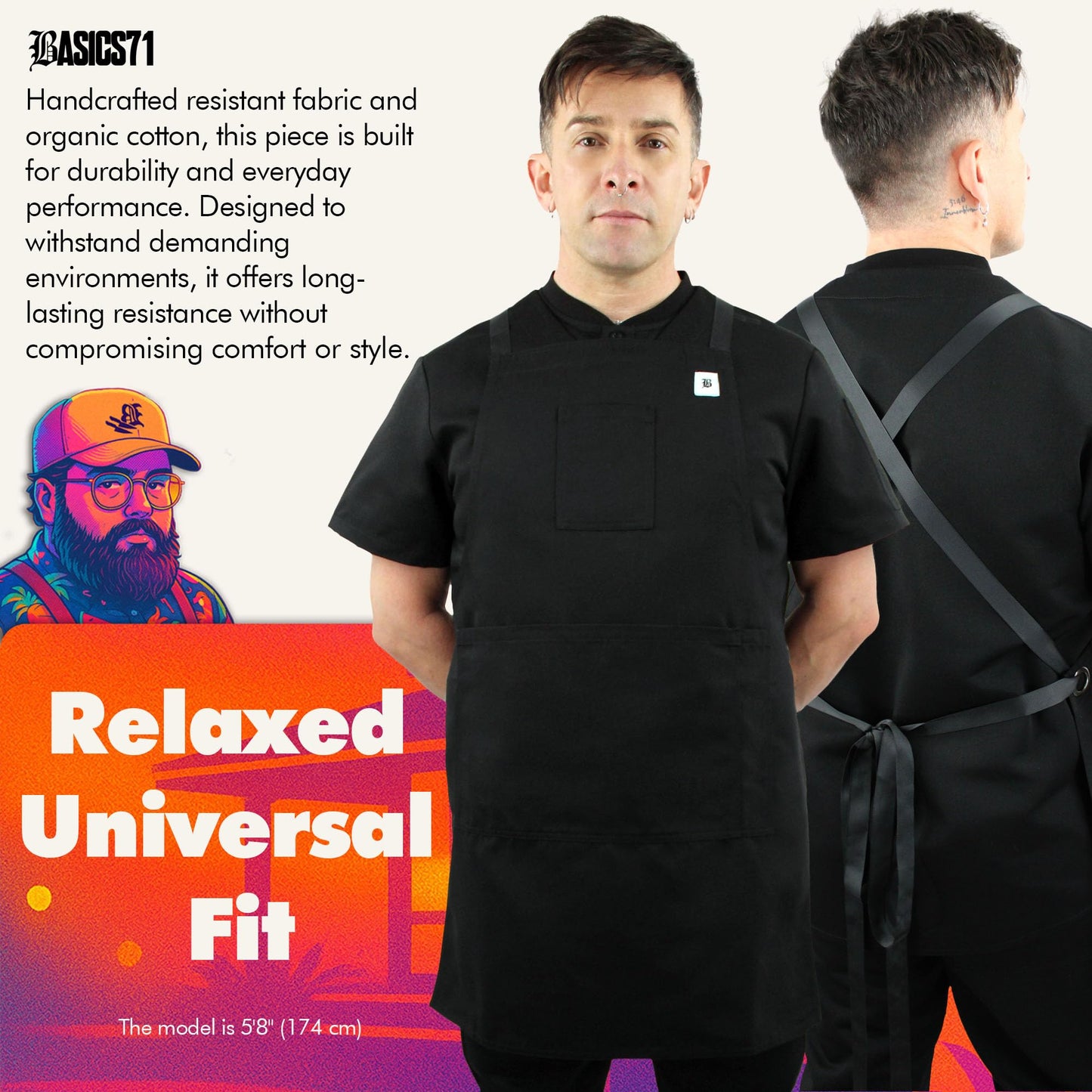 Basics71 Multi-Purpose Chef Apron – Kitchen, Grill & Restaurant Work Apron for Men & Women – Adjustable Fit – Durable Cotton Blend – Designed for All-Day Performance (Esmerald Green)