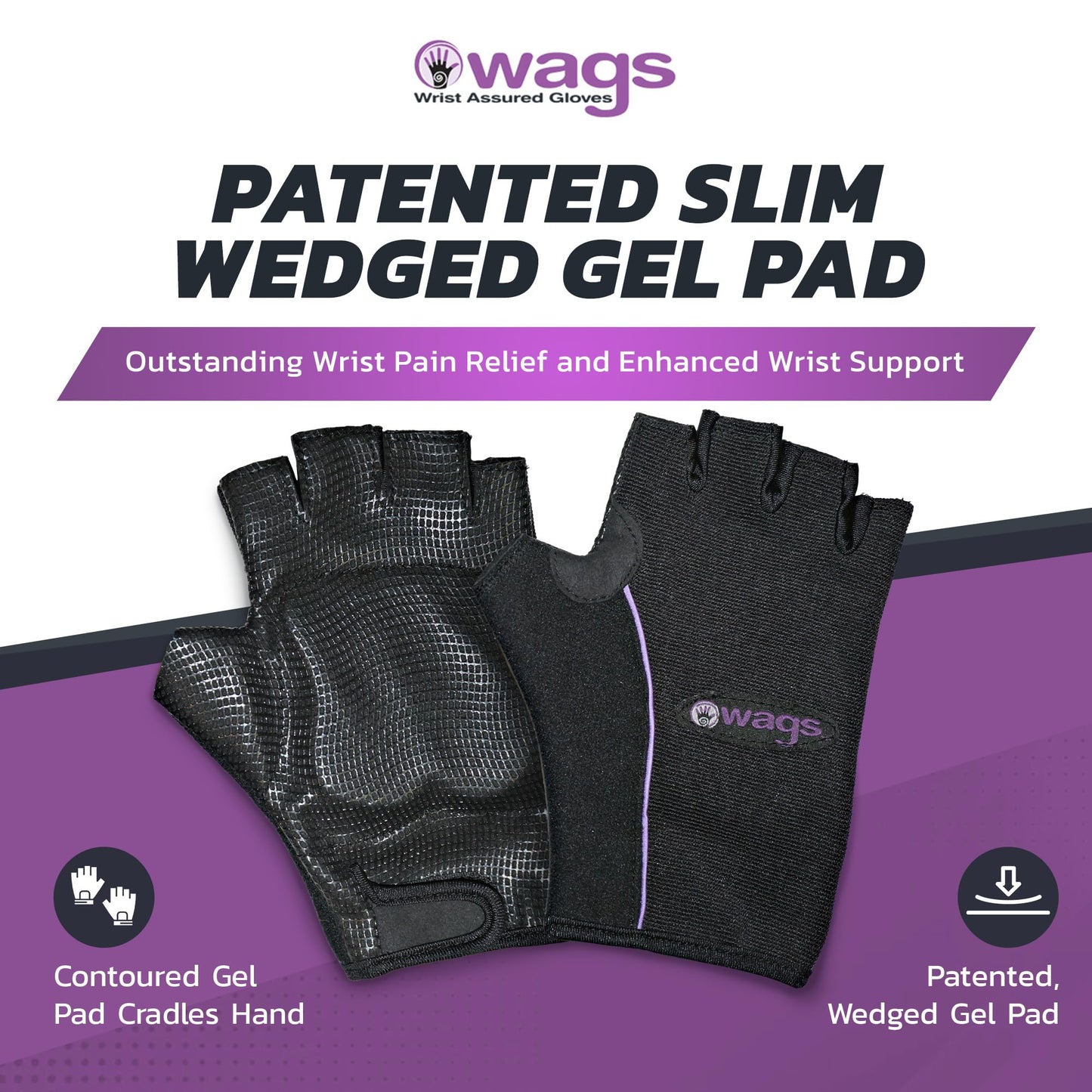 Wags Pro Wrist Assured Gloves Fitness Gloves for Women & Men, Workout Gloves, Workout Gloves with Patented Ergonomic Gel Pad, Wrist Support Gloves, Weight Lifting Gloves, Medium, Black