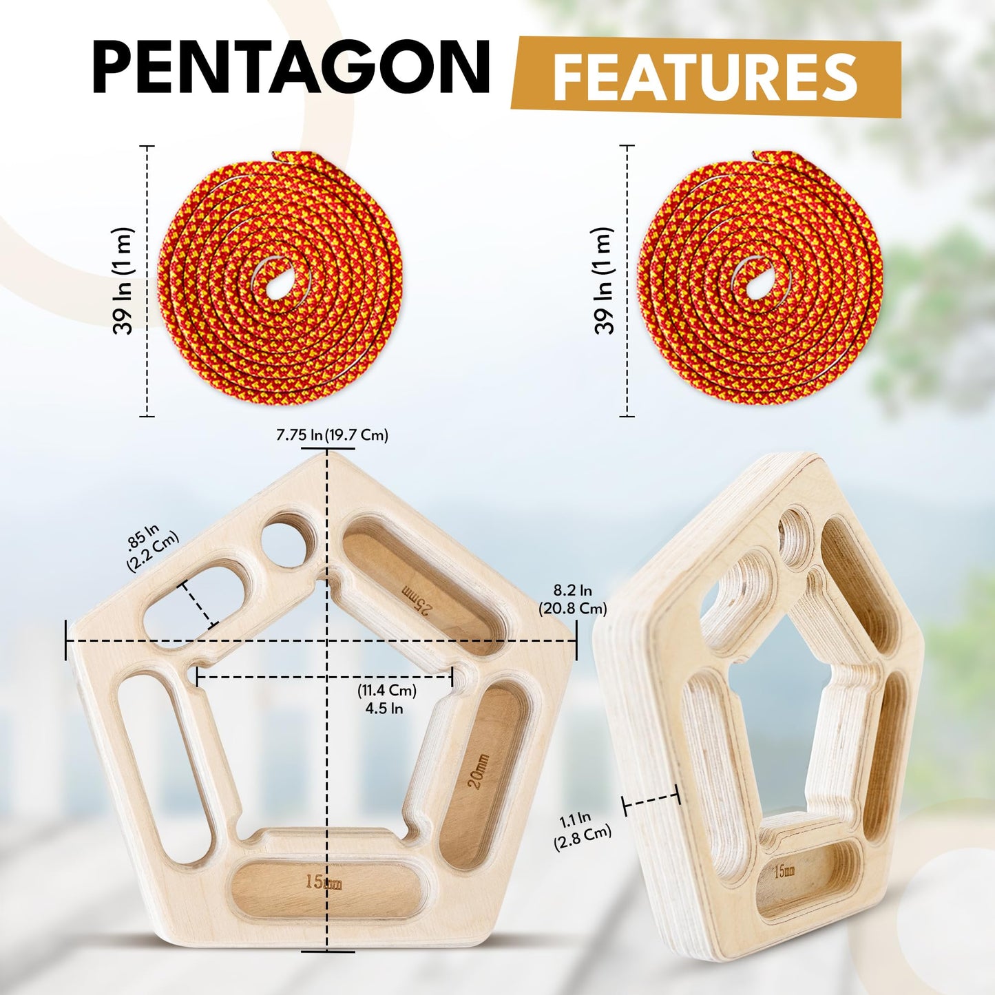 Anchorton Climbing Hangboard and Finger Hanging Holds - Fingerboard for Strength Training - Rock Climbing Grip Strengthening Holds - Hang Board and Hand Holds with Suspension Chord Ropes and Chalk