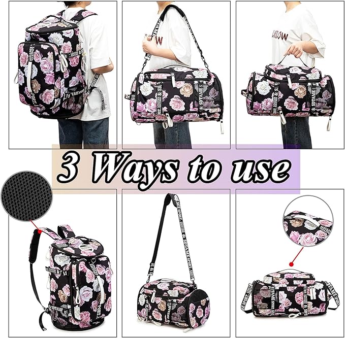 Gym Duffle Bag Backpack with Shoe Compartment,4 ways Travel Backpack for Women and Men,Multi-Functional Weekender bag with Waterproof Layer&Laptop Compartment for Fitness, Travel,Camping