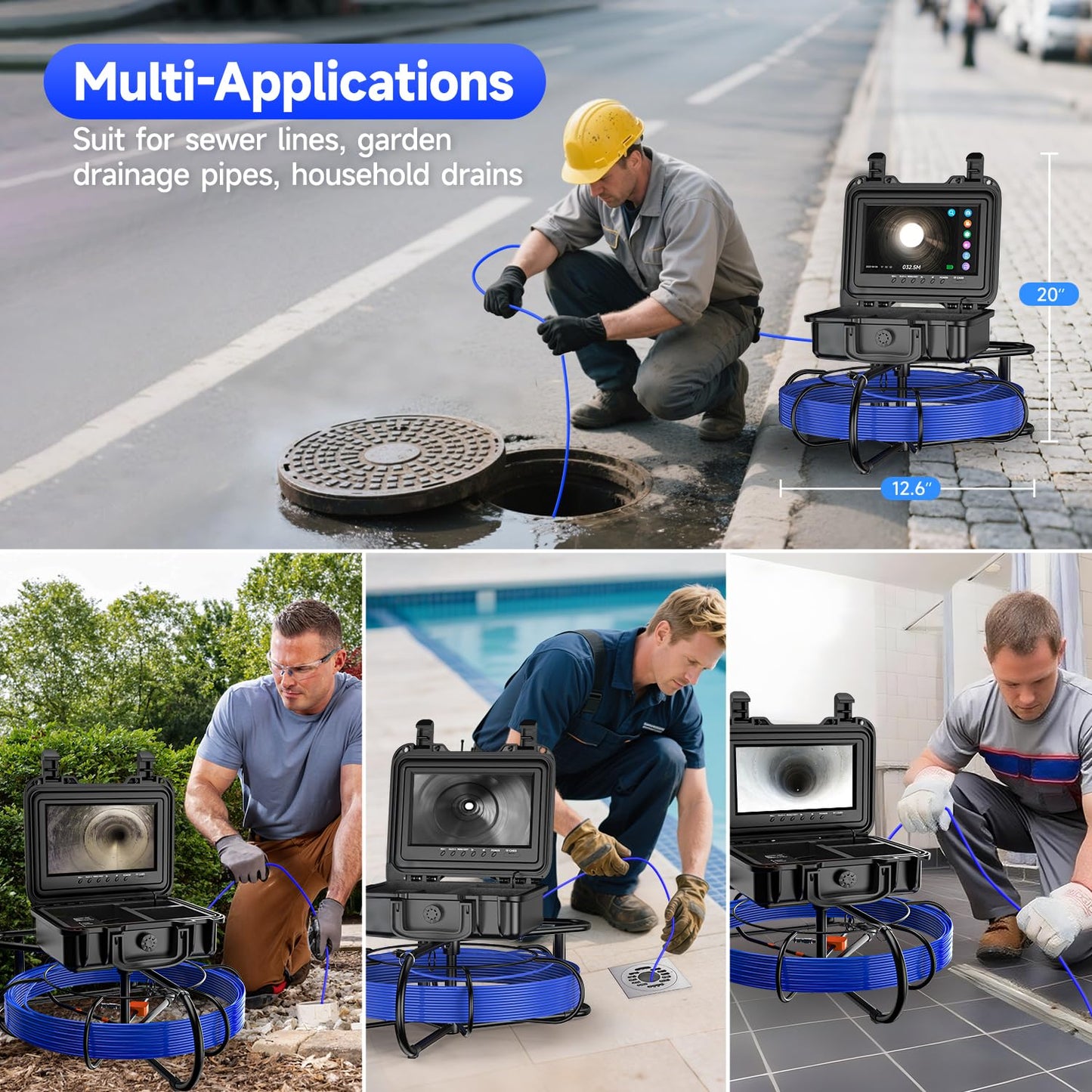 Oiiwak Sewer Camera, 165FT Sewer Pipe Inspection Camera with 9'' LCD Monitor for Snake Drain Plumbing Pipe, 720P DVR Recorder, 12 LEDs, IP68 Waterproof 23MM Industrial Borescope, 16GB SD Card