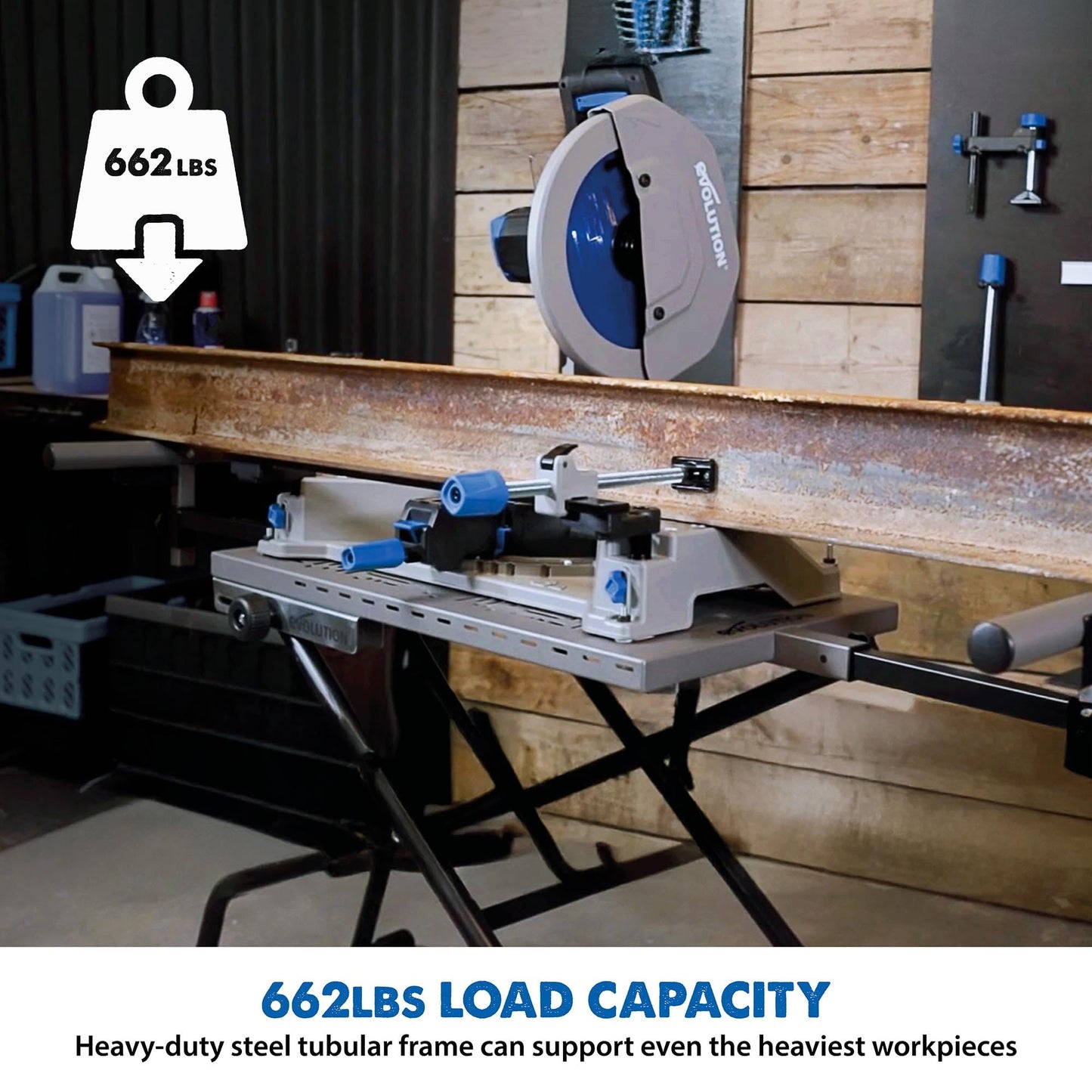 EVOLUTION MCSSTAND | Mitering Chop Saw Stand with Powerlift Assist | Heavy-Duty Steel Frame | All-Terrain Wheels | Compatible S14MCS, S355MCS, S355CPSL, S14CPS, S15CPS | Gas-Strut Lift