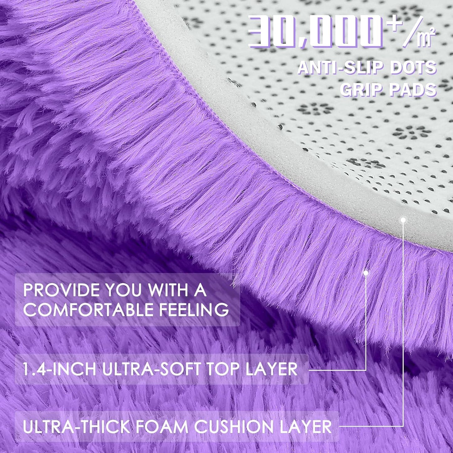 OLANLY Purple Round Rug - Soft & Fluffy 6 ft Circle Area Rug for Bedroom, Living Room & Nursery Decor