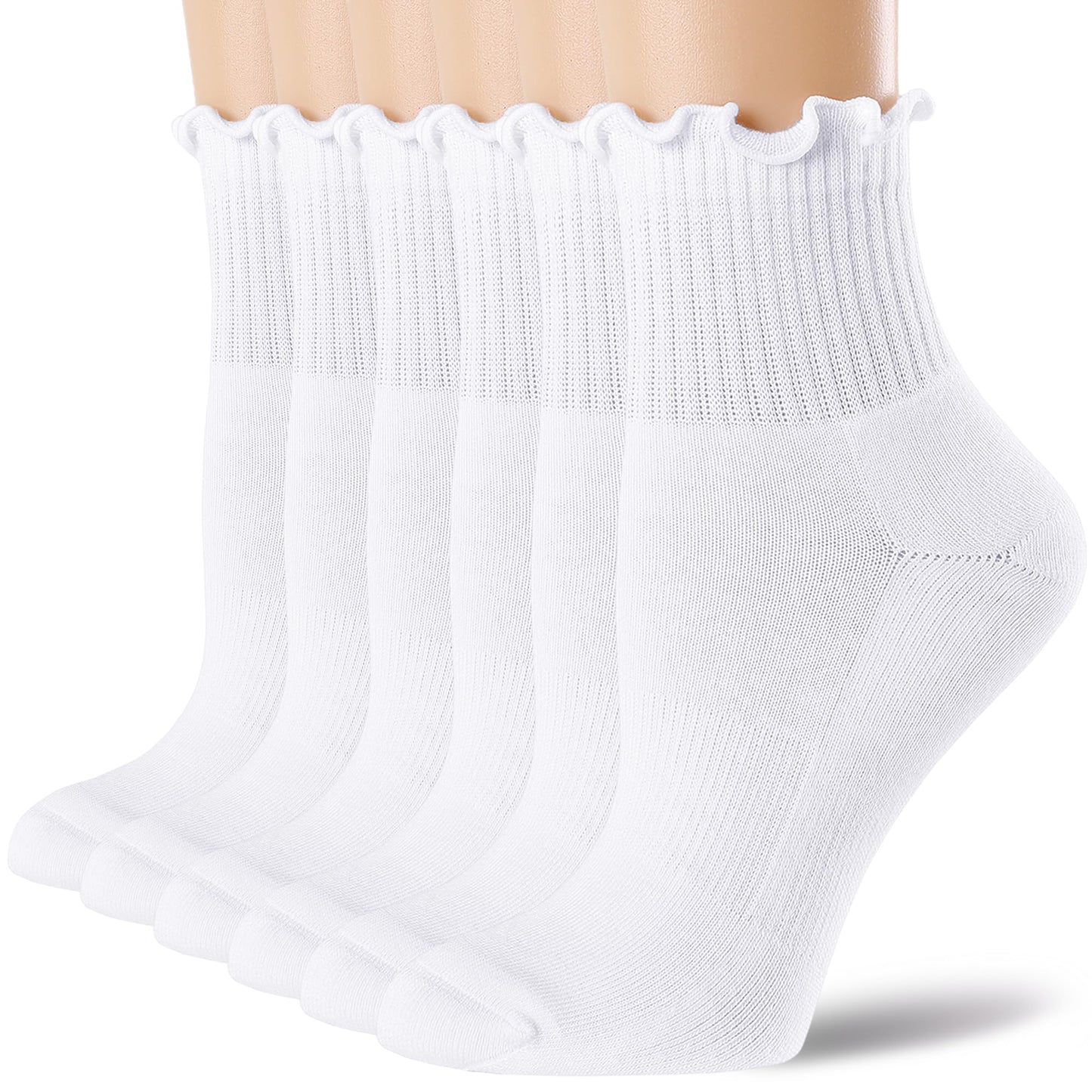 Mcool Mary Women's Ruffle Athletic Crew Socks,Cotton Cushioned Ankle Socks,Cute Frilly Running Tennis Sock with Arch Support for Girls Size L