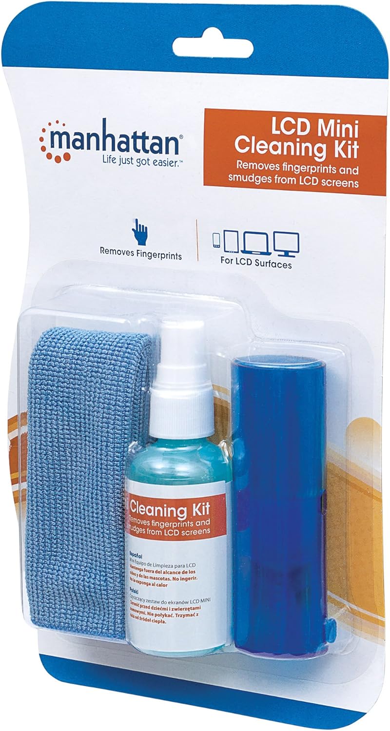MANHATTAN 2 oz 421010 Screen & Keyboard Cleaner Kit - Non-Alcohol Cleaning Spray with Microfiber Cloth & Keyboard Brush