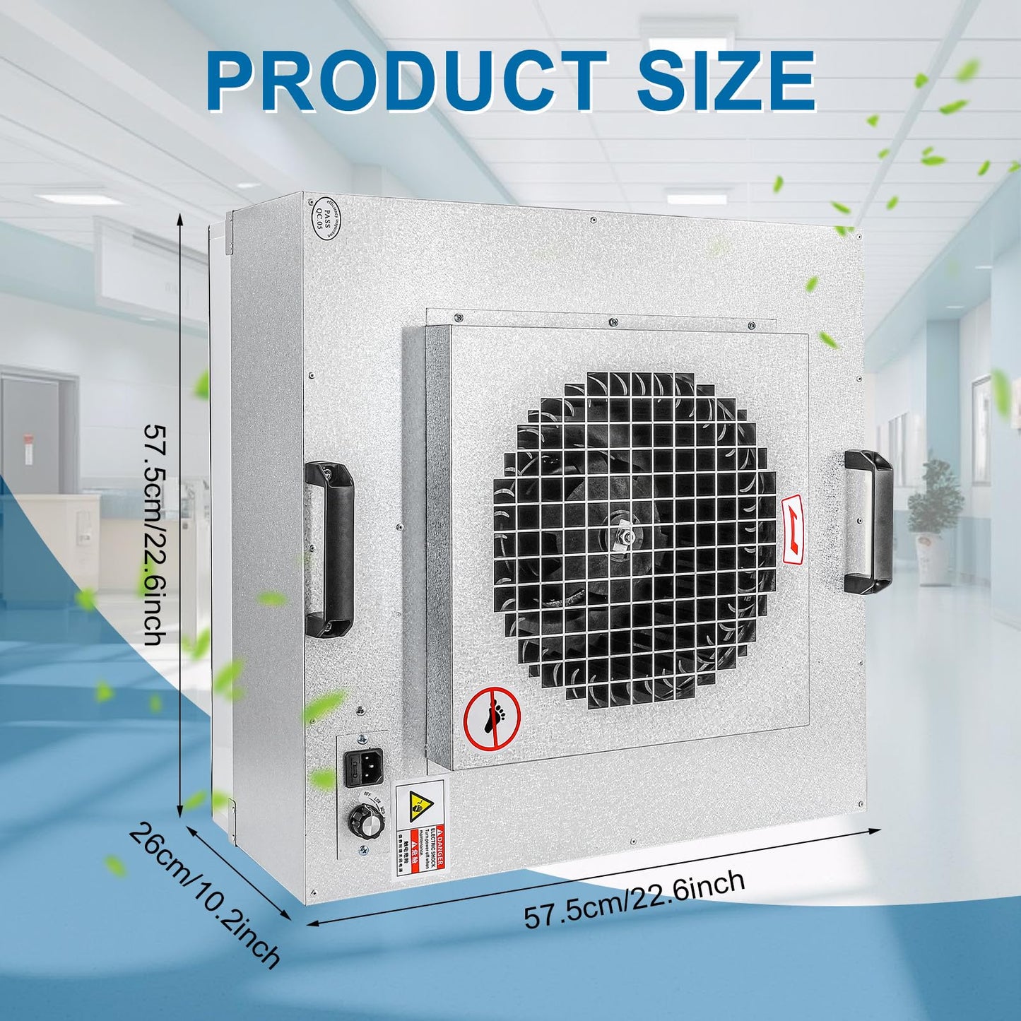 Professional HEPA Laminar Flow Hood, H14 High Efficiency Filter, Silver, 22.6x22.6x10.2 Inch, Clean Room Grade Laboratory Fan System with Control Board