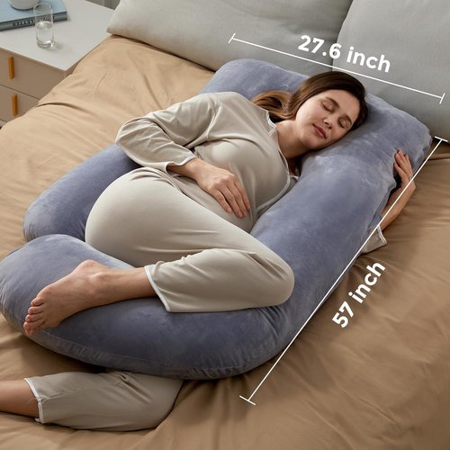 Momcozy U-Shaped Pregnancy Pillow - Full Body Support for Back, Legs & Belly | 57-Inch Grey Maternity Pillow