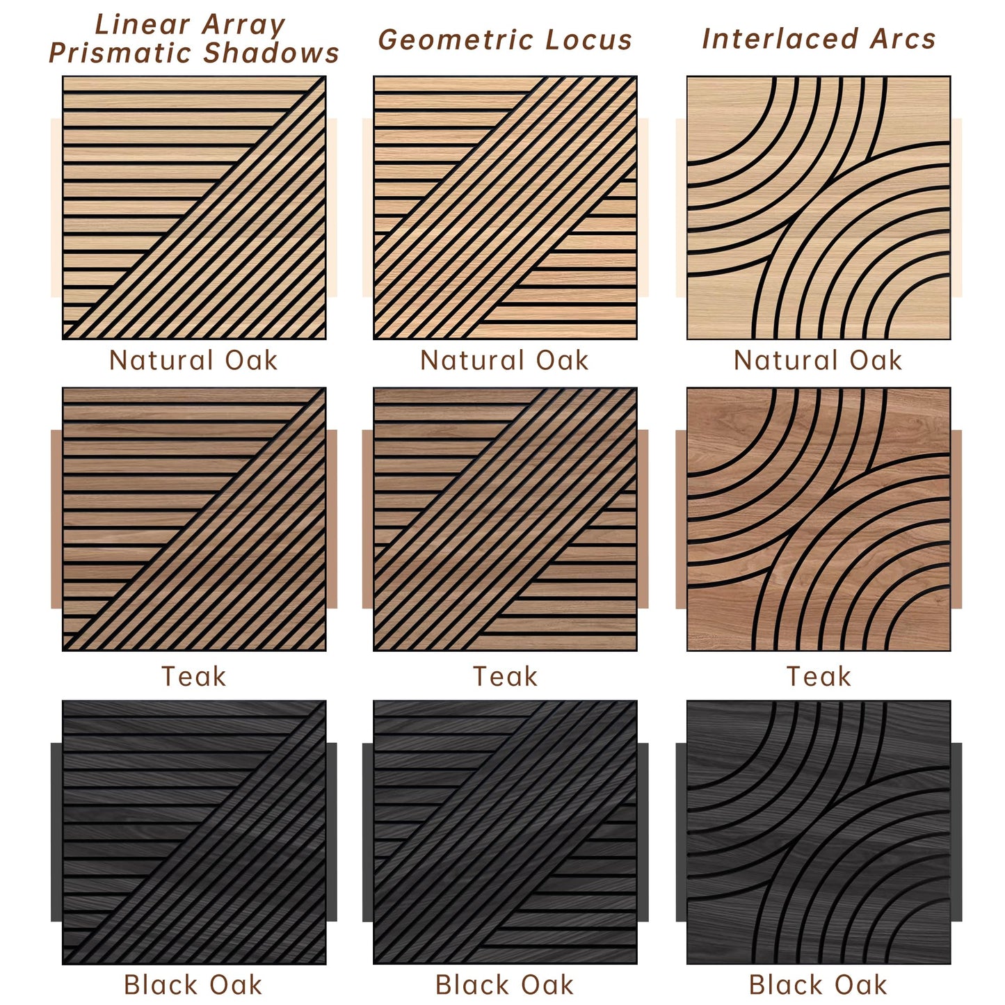 WoveN SounD Artisan Acoustic Wall Panels, 23.6x23.6 Inch 8 Pack, PVC Wood Grain Veneer Carved Sound Proof Wall Decor, Self-Adhesive for Home, Studio, Office & Focus Zones, Geometric Locus, Black Oak