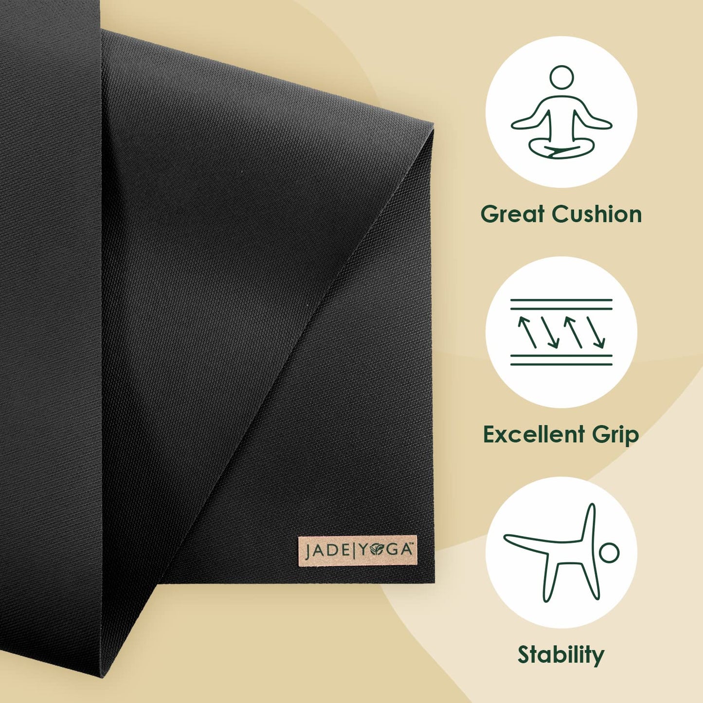 JadeYoga Harmony Yoga Mat - Durable & Thick Gym Fitness Mat, Non-Slip Natural Rubber Yoga Mat - Home Exercise & Stretching Mat, Workout Mat- Yoga, Pilates & Meditation for Women & Men (Black, 74'')